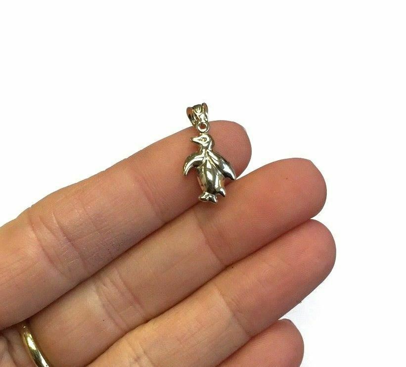 10K Yellow Gold Puffy Penguin Pendant Charm for Necklace