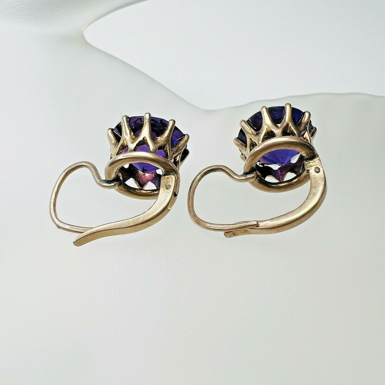 14K Rose Gold Large Amethyst Basket Set Lever Back Earrings 15mm
