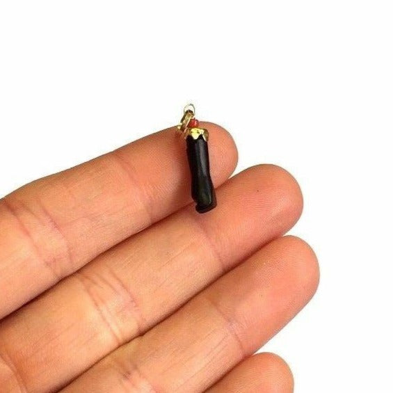 Solid 14K Yellow Gold Azabache Black Jet Figa Fist Eye Protective Pendant Charm