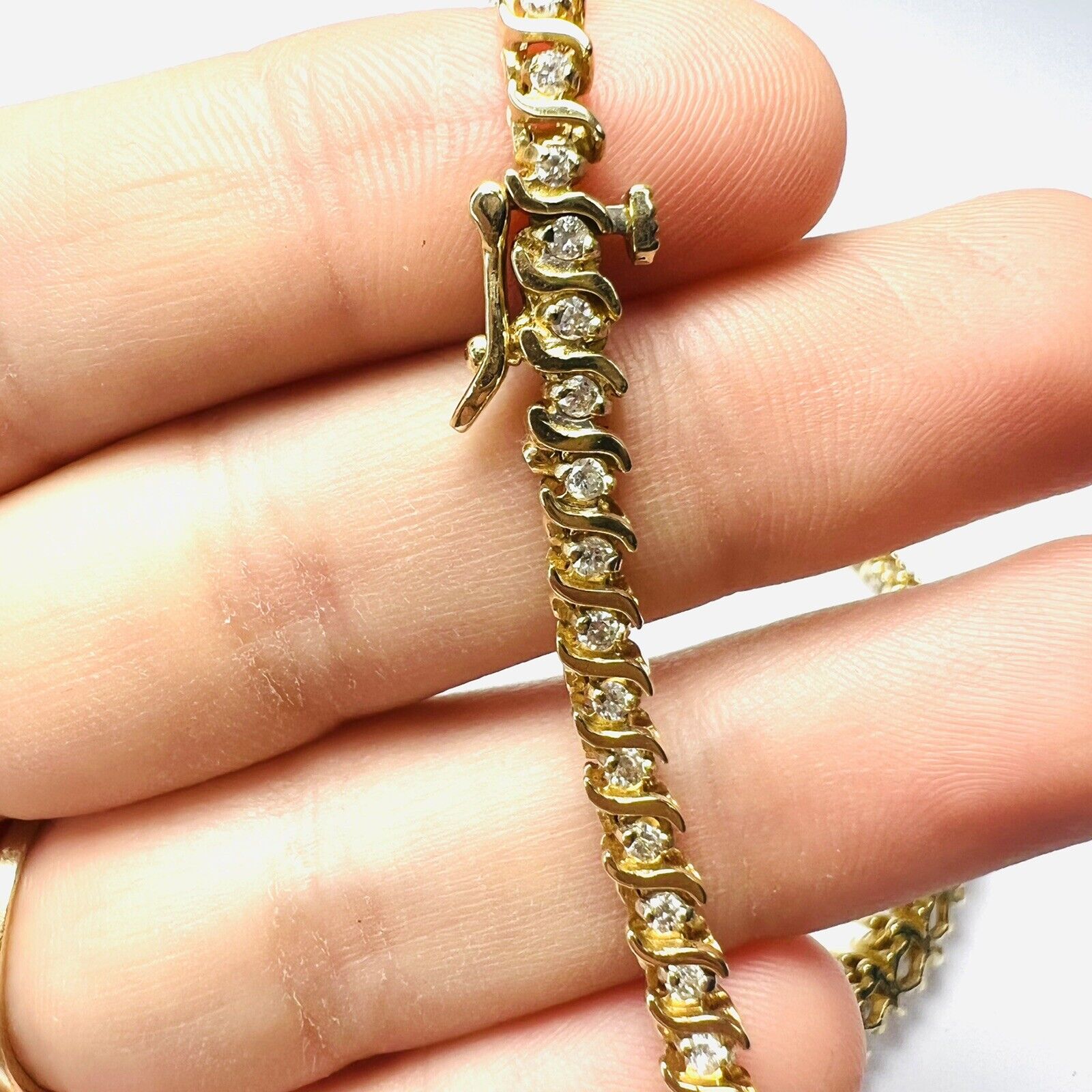 Solid 14K Yellow Gold 4.35ctw Diamond S link Rivera Tennis Necklace 16"