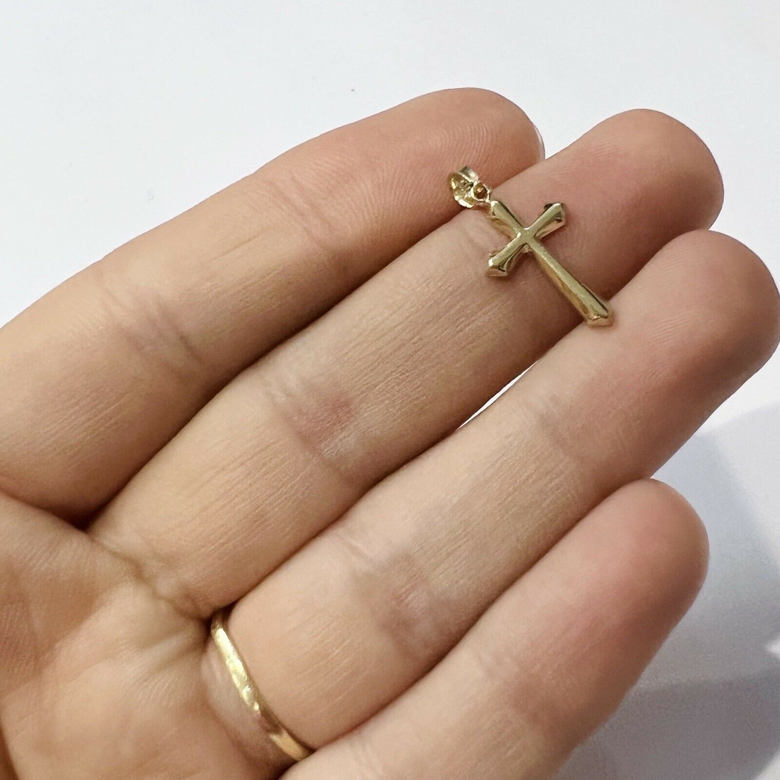 Solid 14K Simple Dainty Cross Pendant Charm 21x10mm