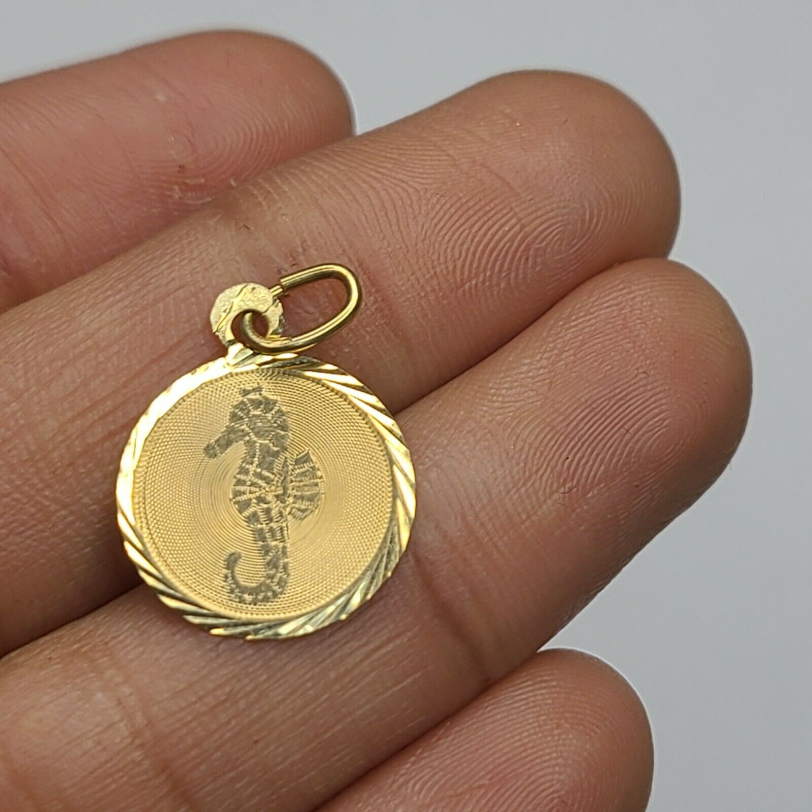 10K Yellow Gold Seahorse Round Pendant Charm 20mmX14mm