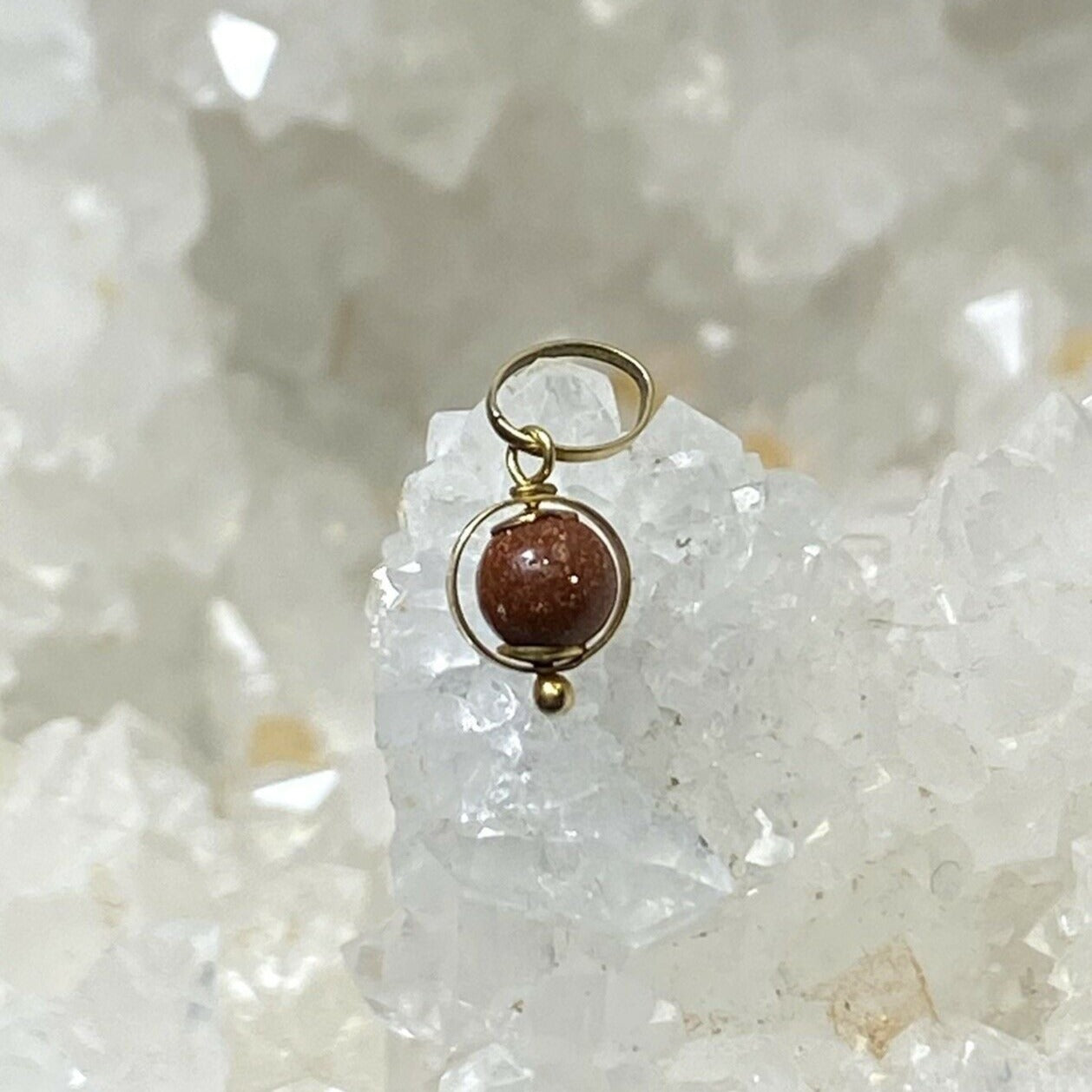 Round Gold Stone Sphere with 14k Yellow Gold Pendant Charm 13x5mm
