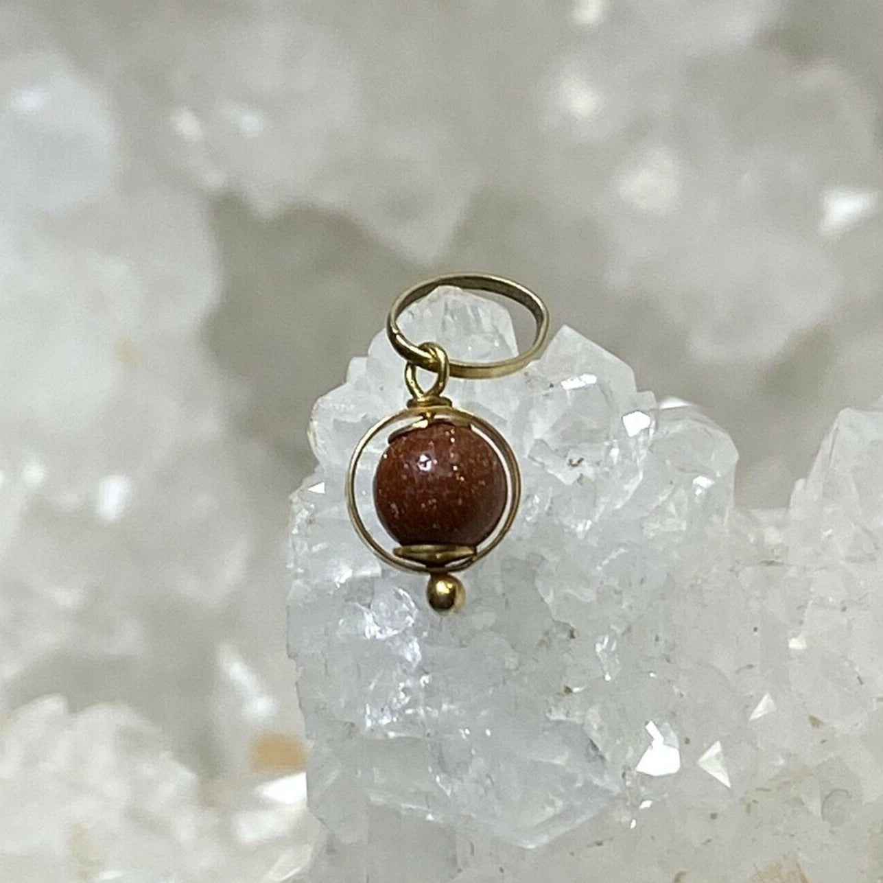 Round Gold Stone Sphere with 14k Yellow Gold Pendant Charm 13x5mm