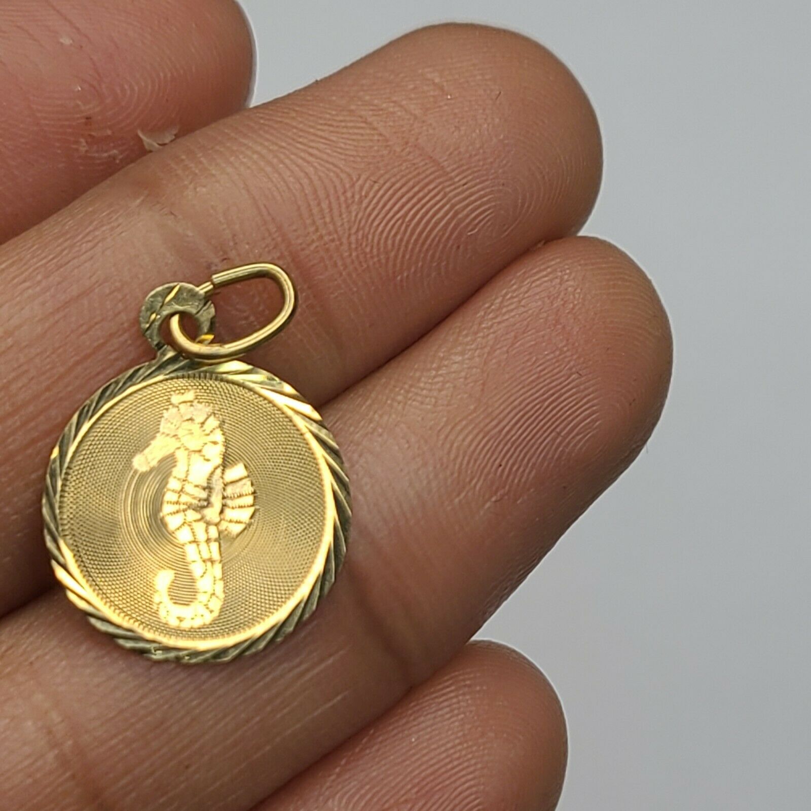 10K Yellow Gold Seahorse Round Pendant Charm 20mmX14mm