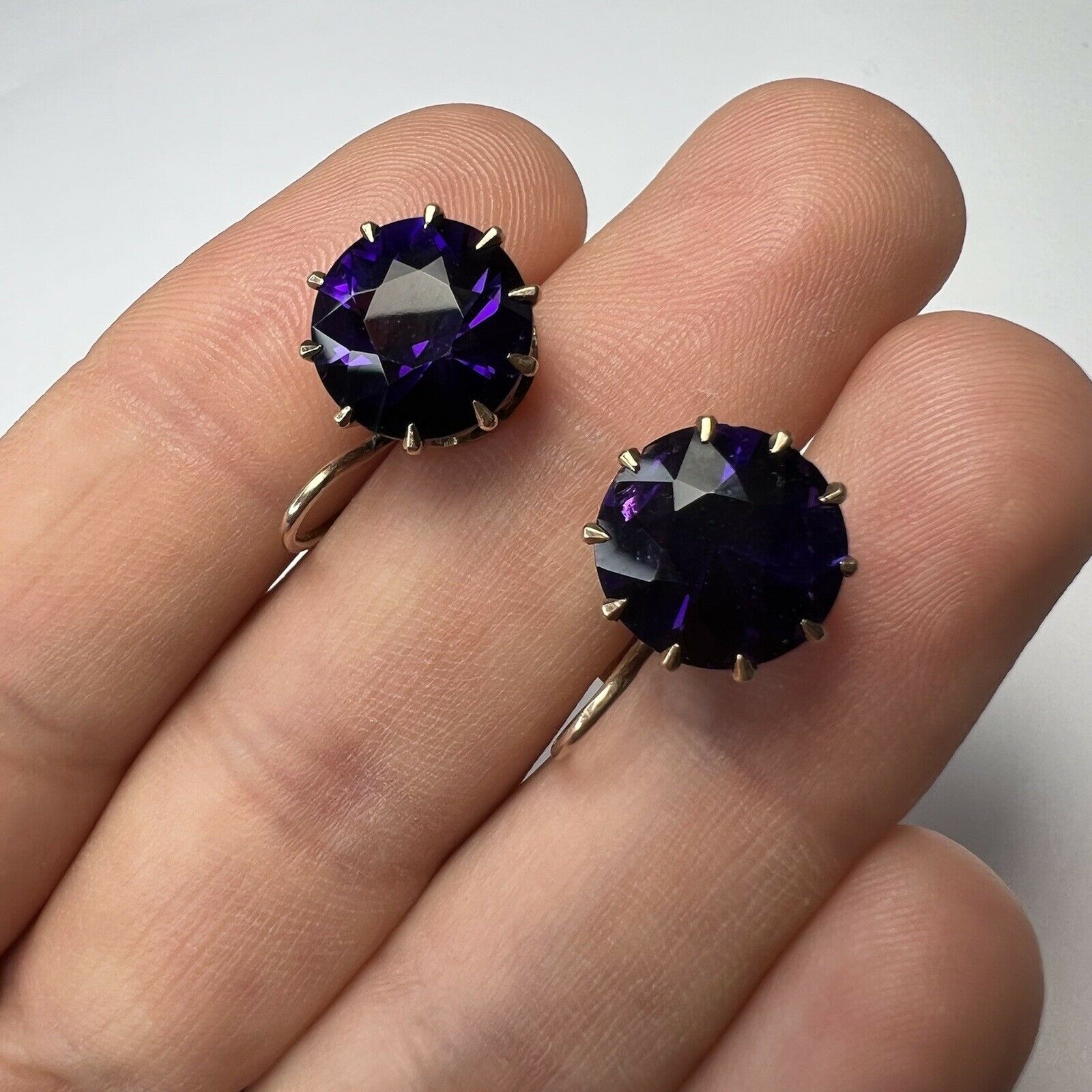 14K Rose Gold Large Amethyst Basket Set Lever Back Earrings 15mm