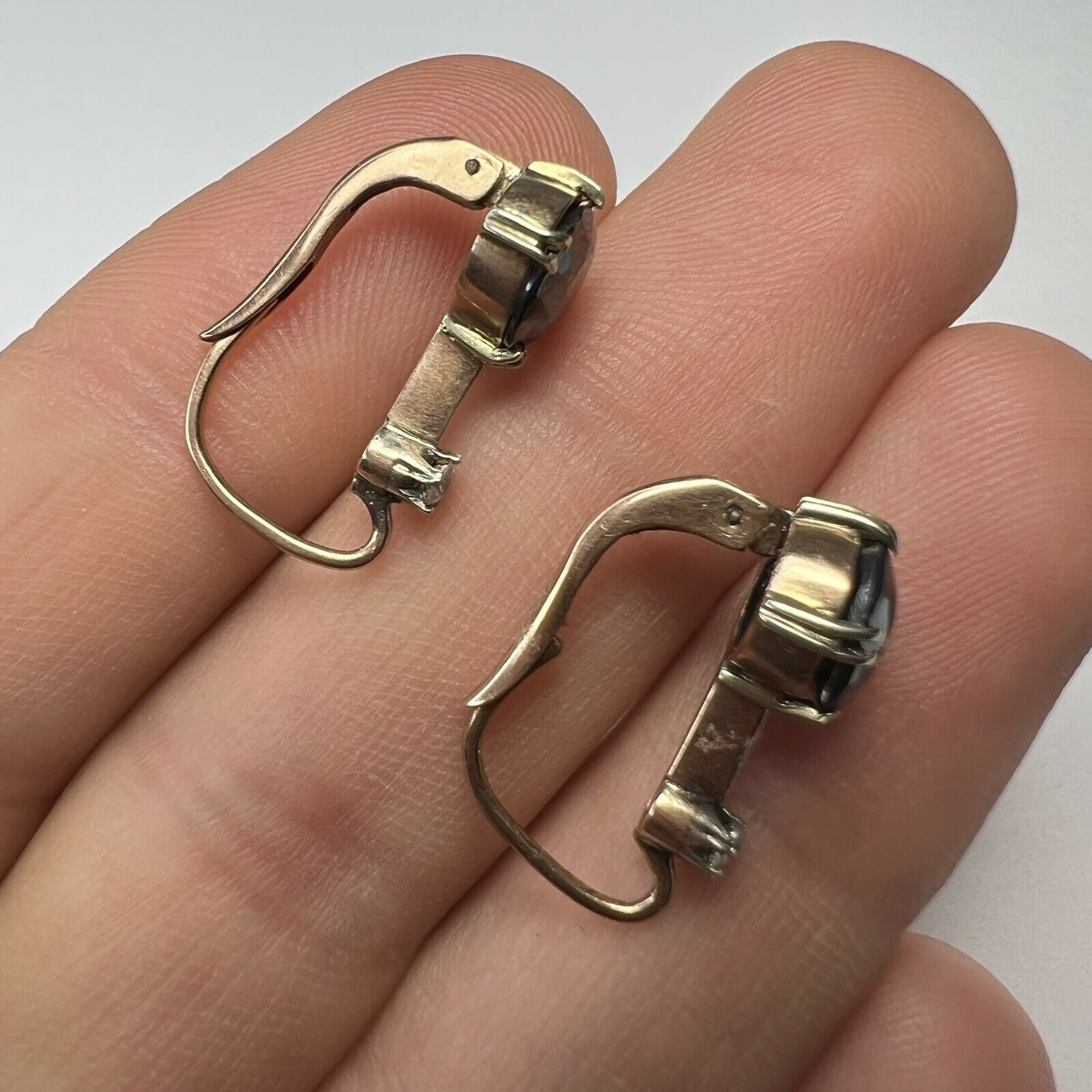 14K Rose Gold Hematite & Diamond Drop Lever Back Earring 15mm
