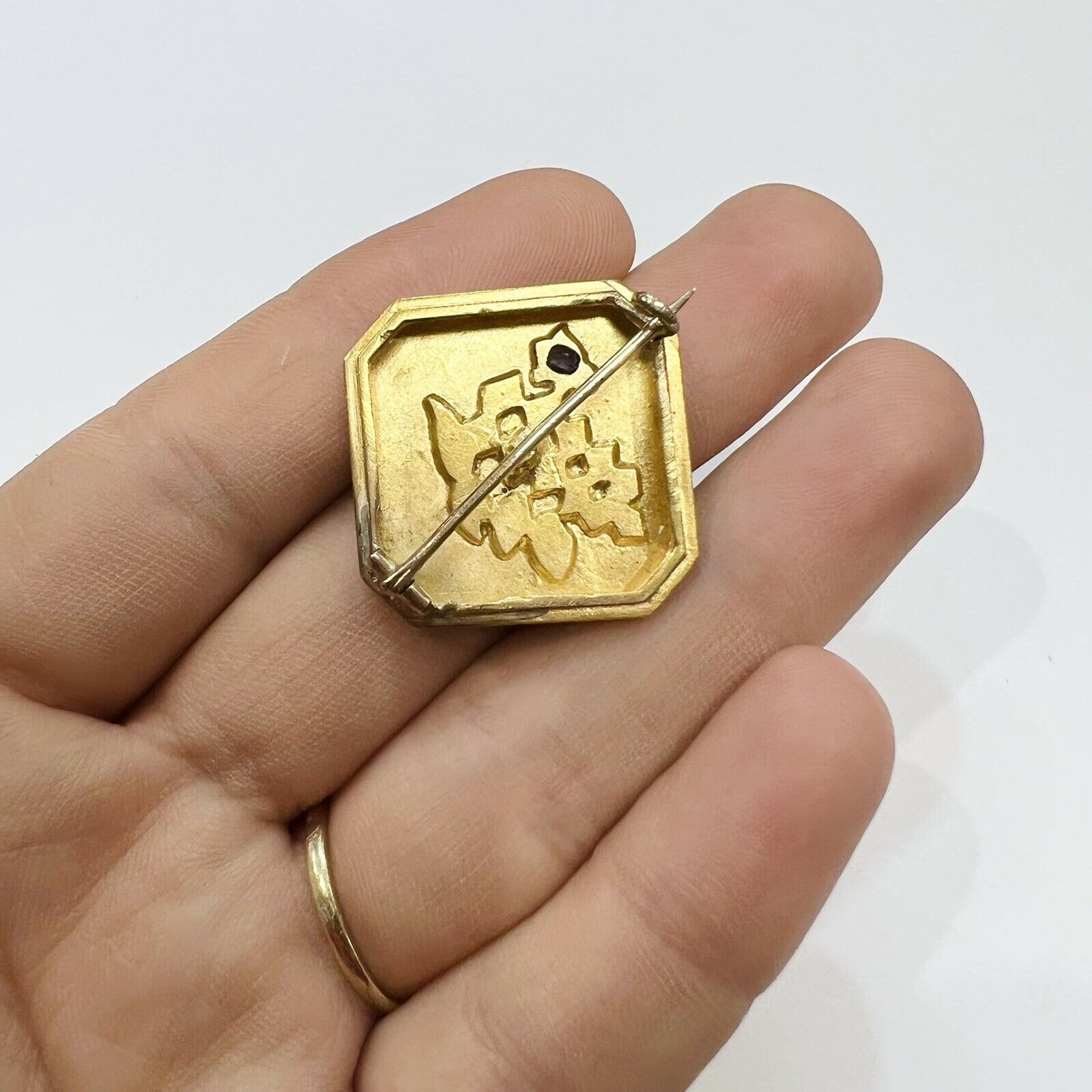 Victorian Solid 10K Yellow Gold Sapphire Flower Pin Pendant 1x1"