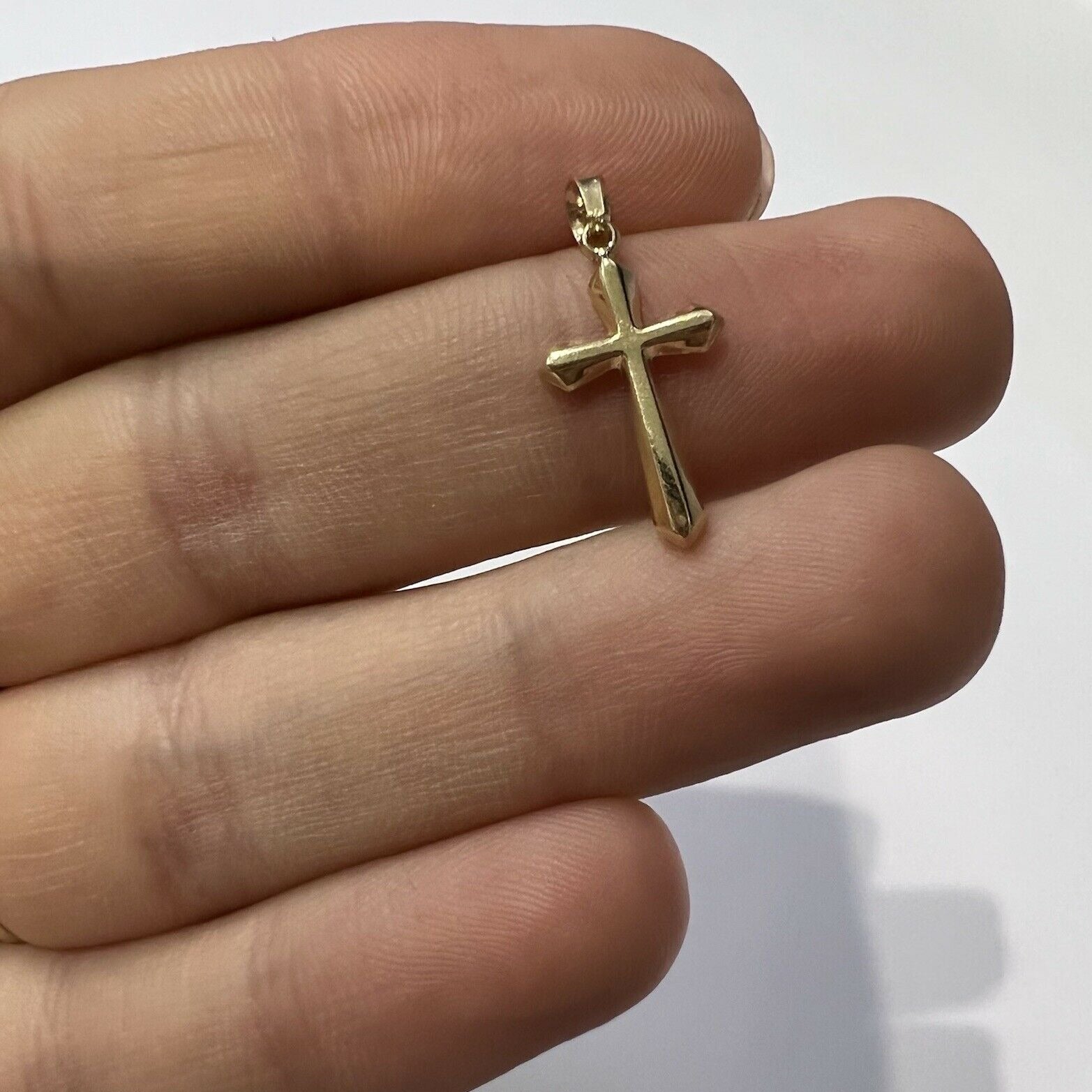 Solid 14K Simple Dainty Cross Pendant Charm 21x10mm
