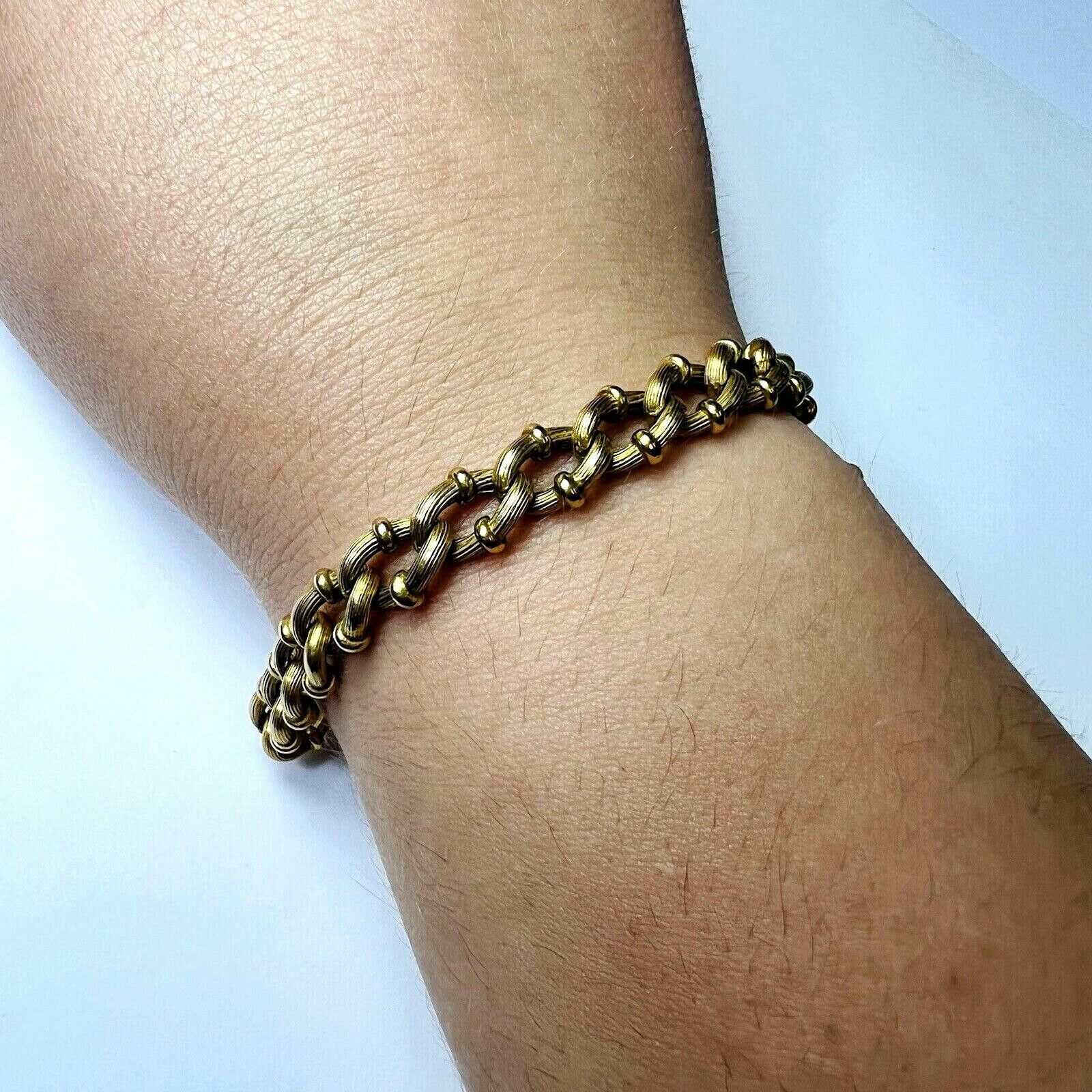 Solid 18K Yellow Gold Antique Victorian Curb Link Chain Bracelet 8"