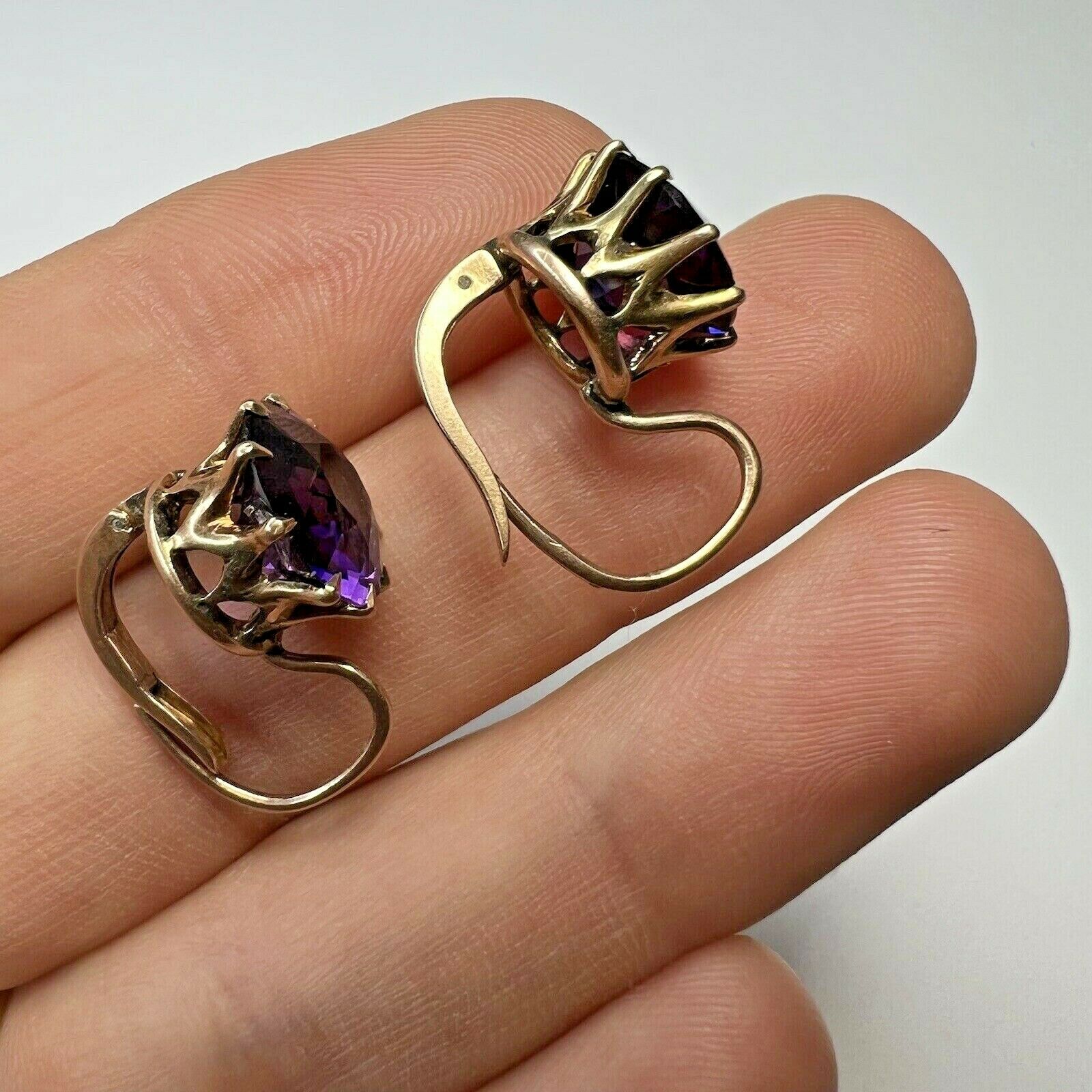 14K Rose Gold Large Amethyst Basket Set Lever Back Earrings 15mm