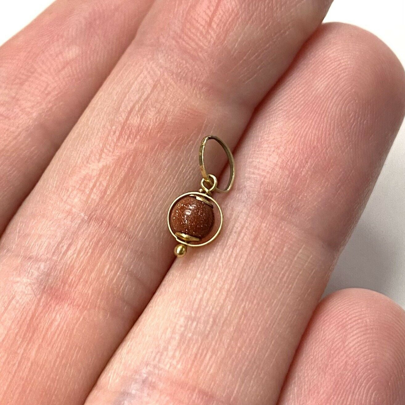 Round Gold Stone Sphere with 14k Yellow Gold Pendant Charm 13x5mm