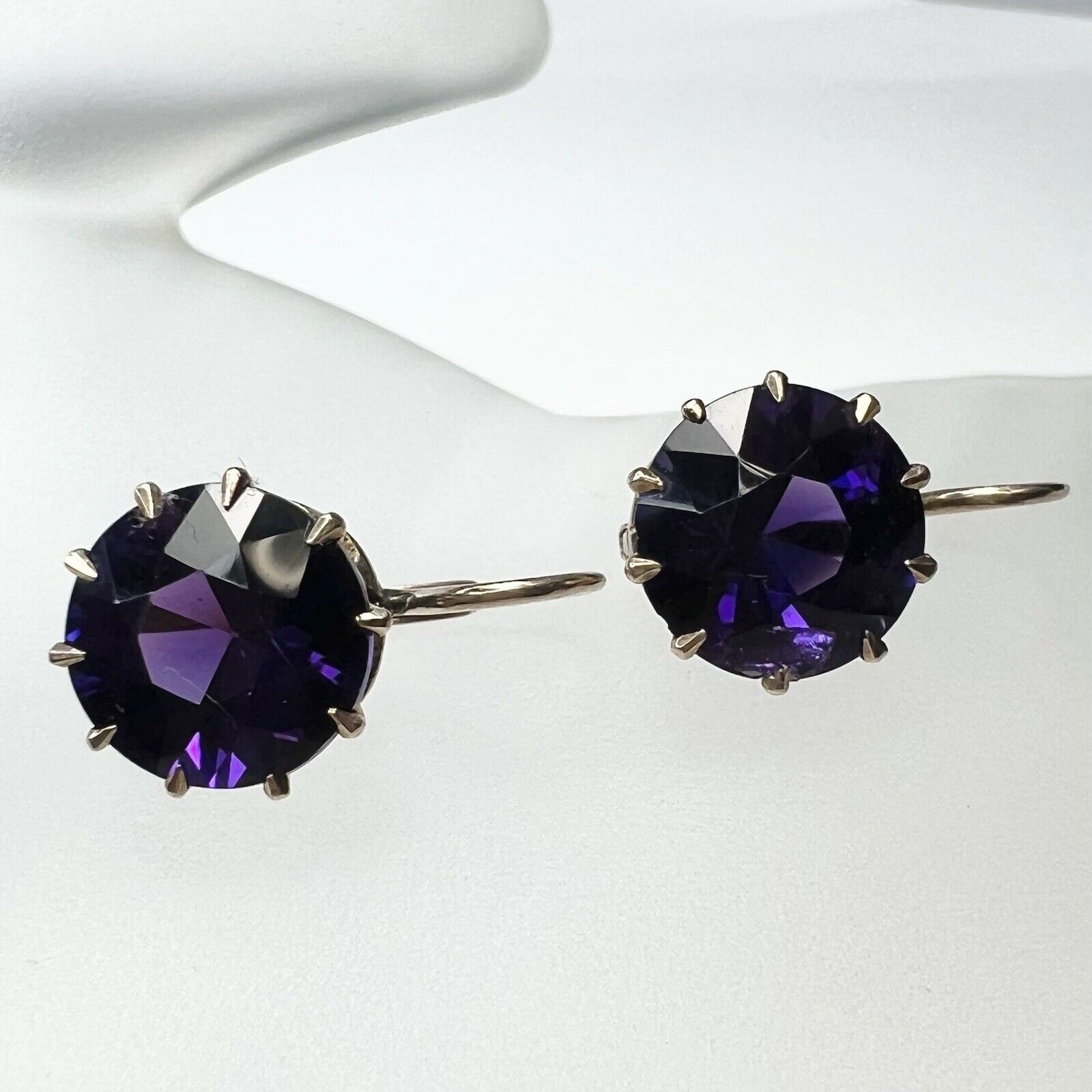 14K Rose Gold Large Amethyst Basket Set Lever Back Earrings 15mm