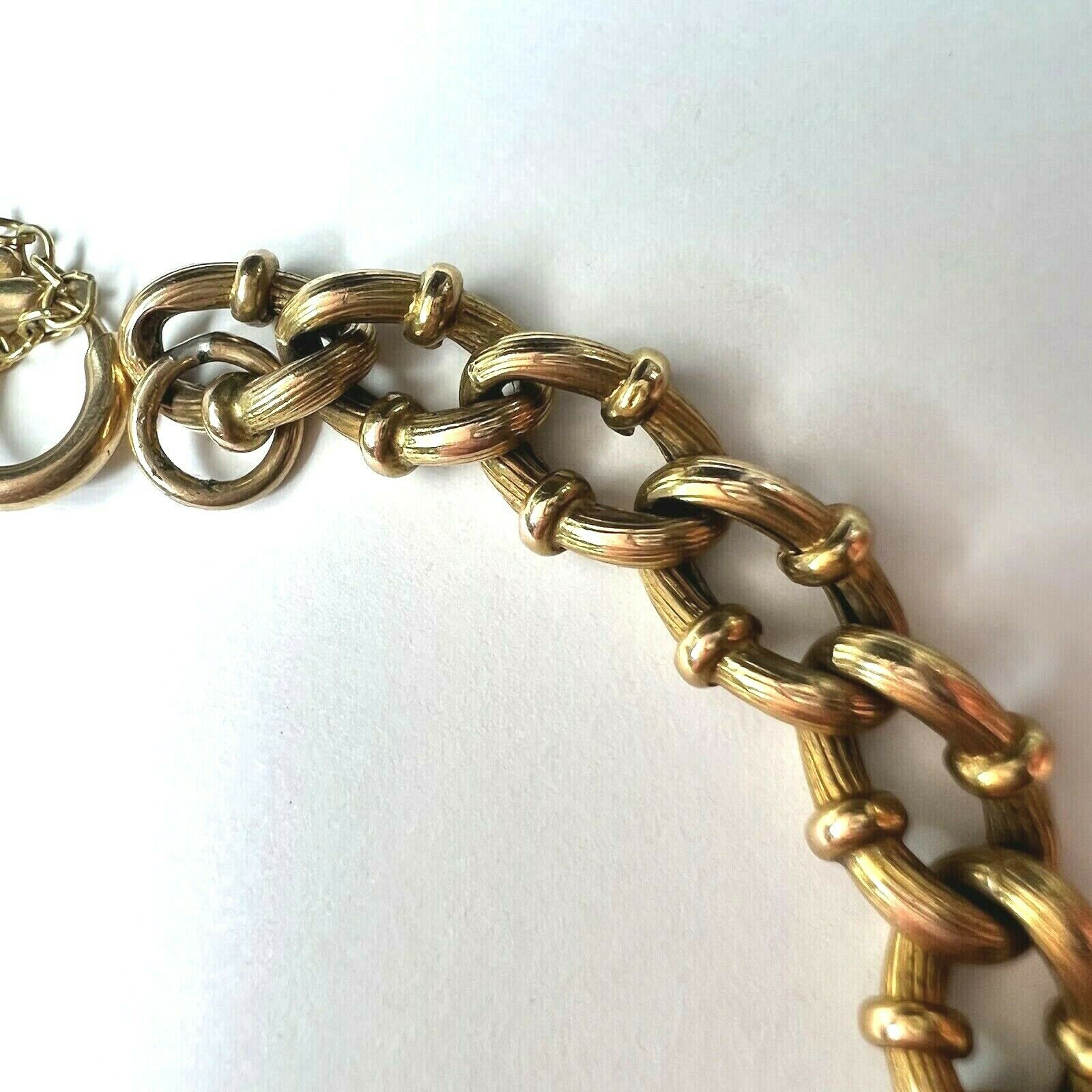 Solid 18K Yellow Gold Antique Victorian Curb Link Chain Bracelet 8"