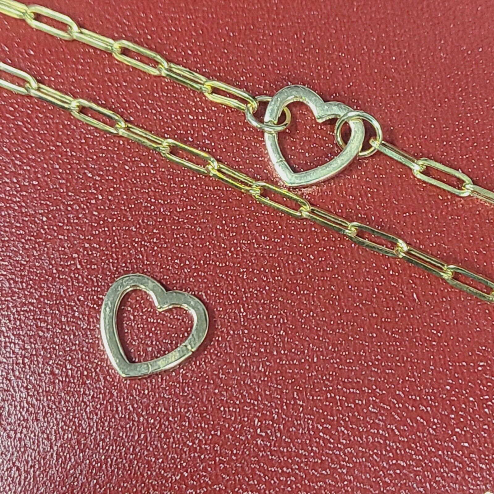 Solid 14K Yellow Gold Petite Heart Carabiner Charm Connector 10mm .5g