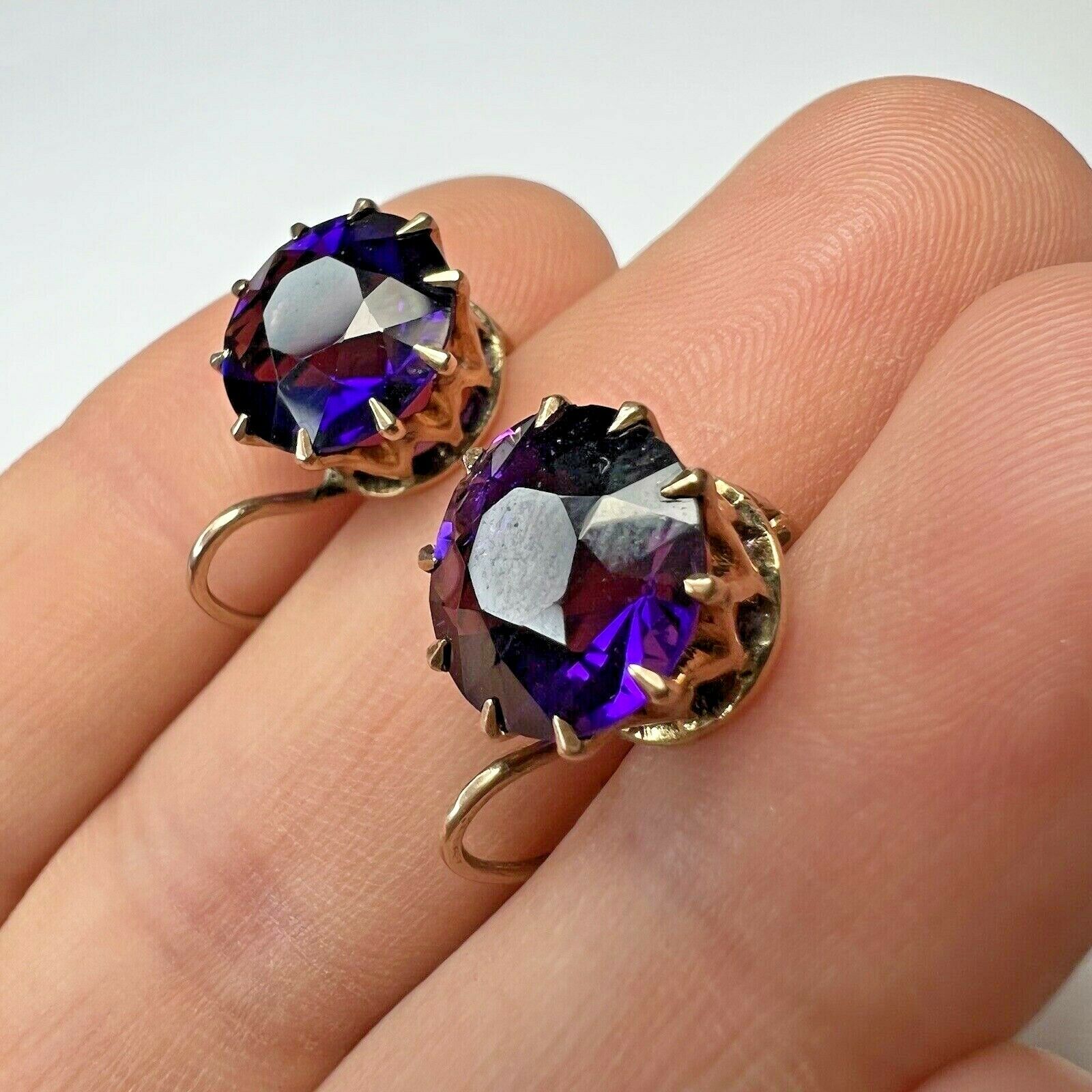 14K Rose Gold Large Amethyst Basket Set Lever Back Earrings 15mm
