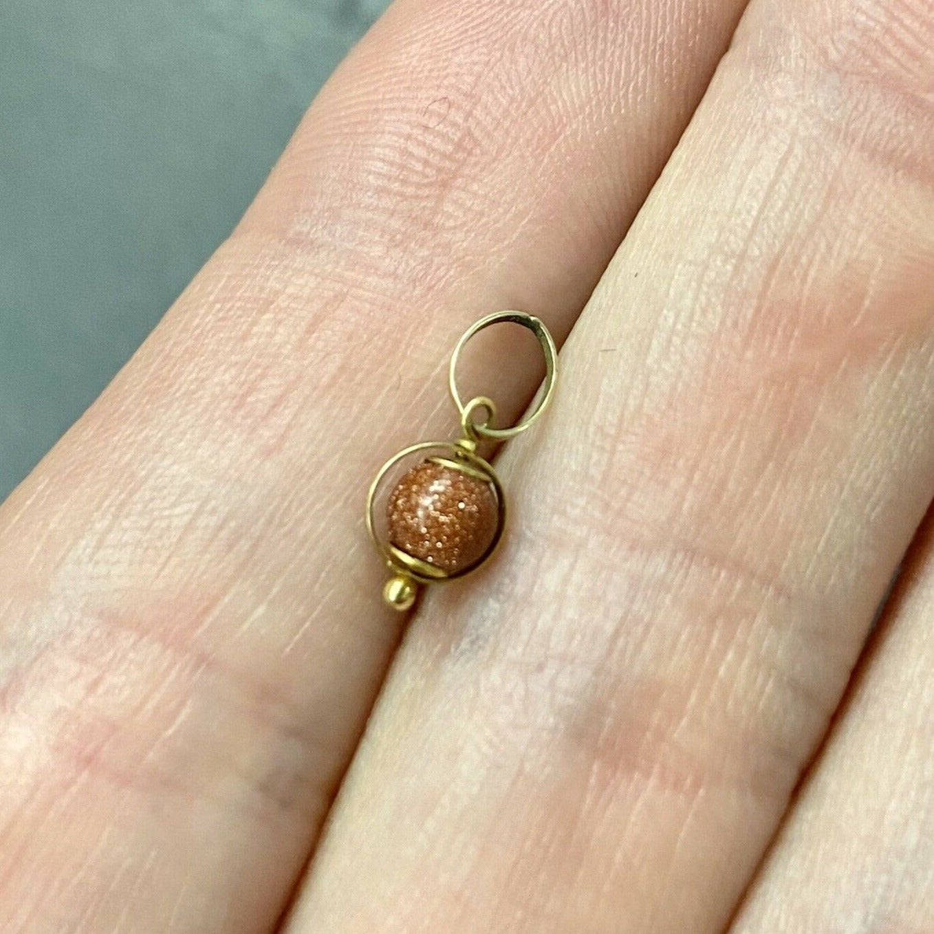 Round Gold Stone Sphere with 14k Yellow Gold Pendant Charm 13x5mm