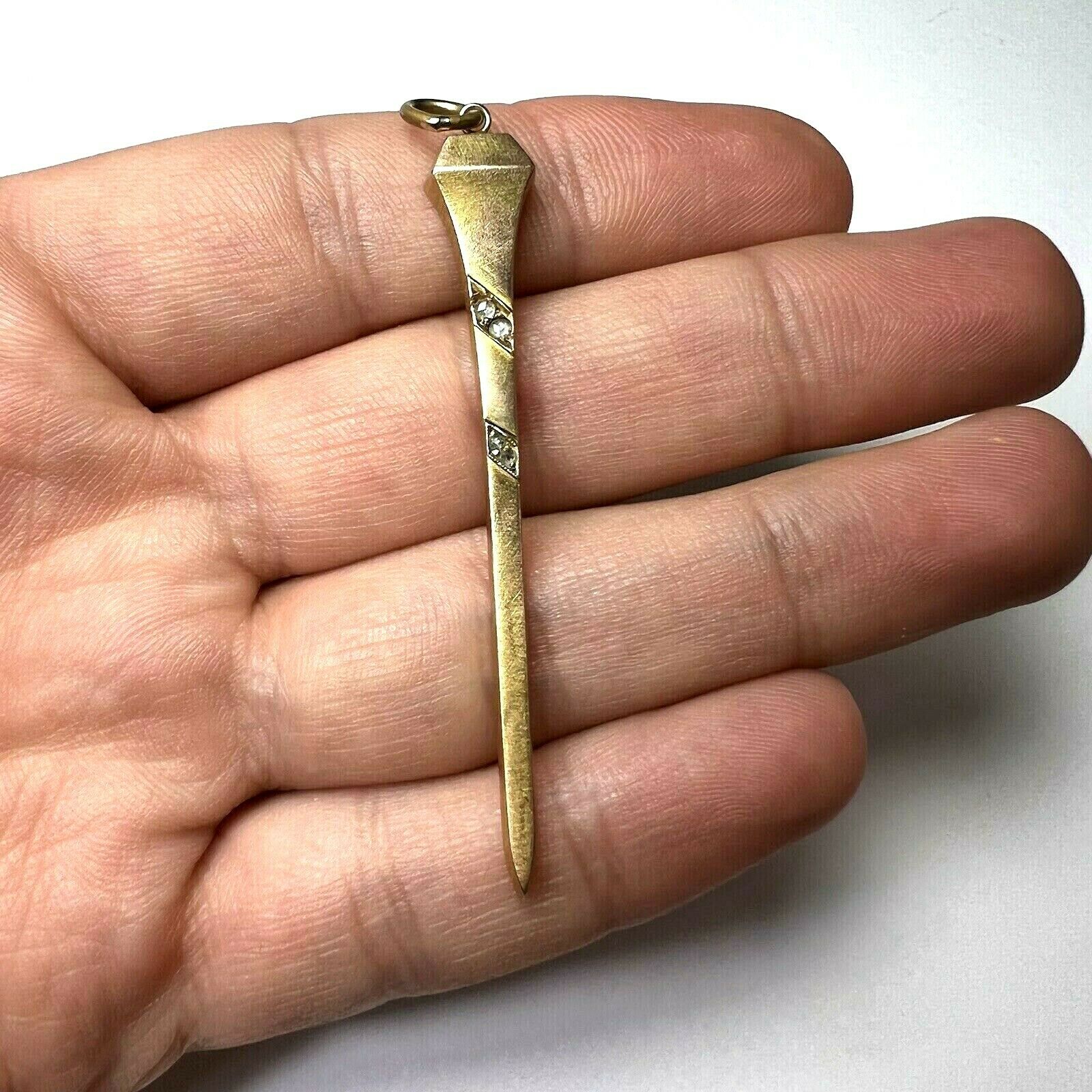 Victorian Dagger Nail Rose Cut Diamond Pendant 2.4 x .40"
