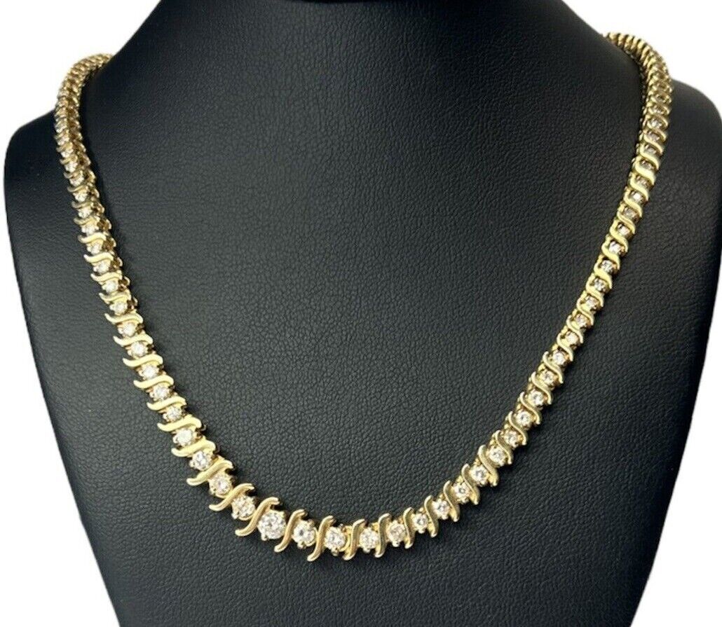 Solid 14K Yellow Gold 4.35ctw Diamond S link Rivera Tennis Necklace 16"