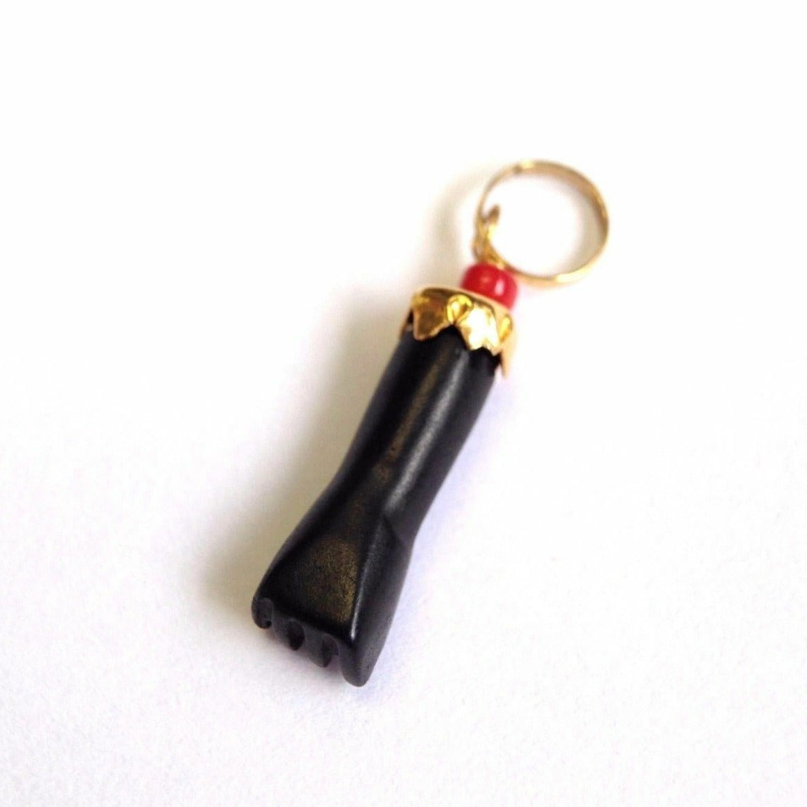 Solid 14K Yellow Gold Azabache Black Jet Figa Fist Eye Protective Pendant Charm