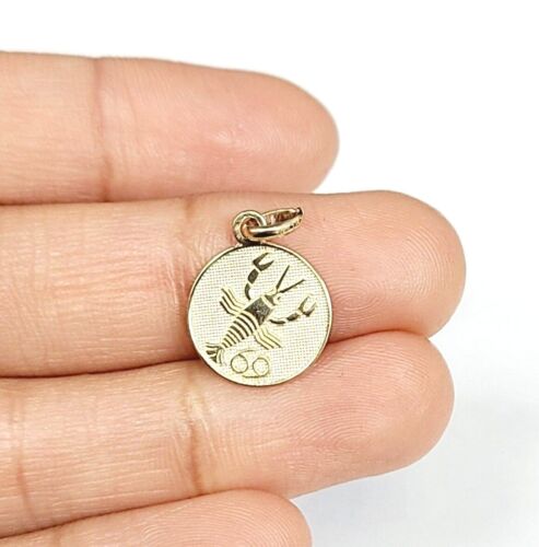 14K Yellow Gold Cancer Horoscope Pendant Charm .67"