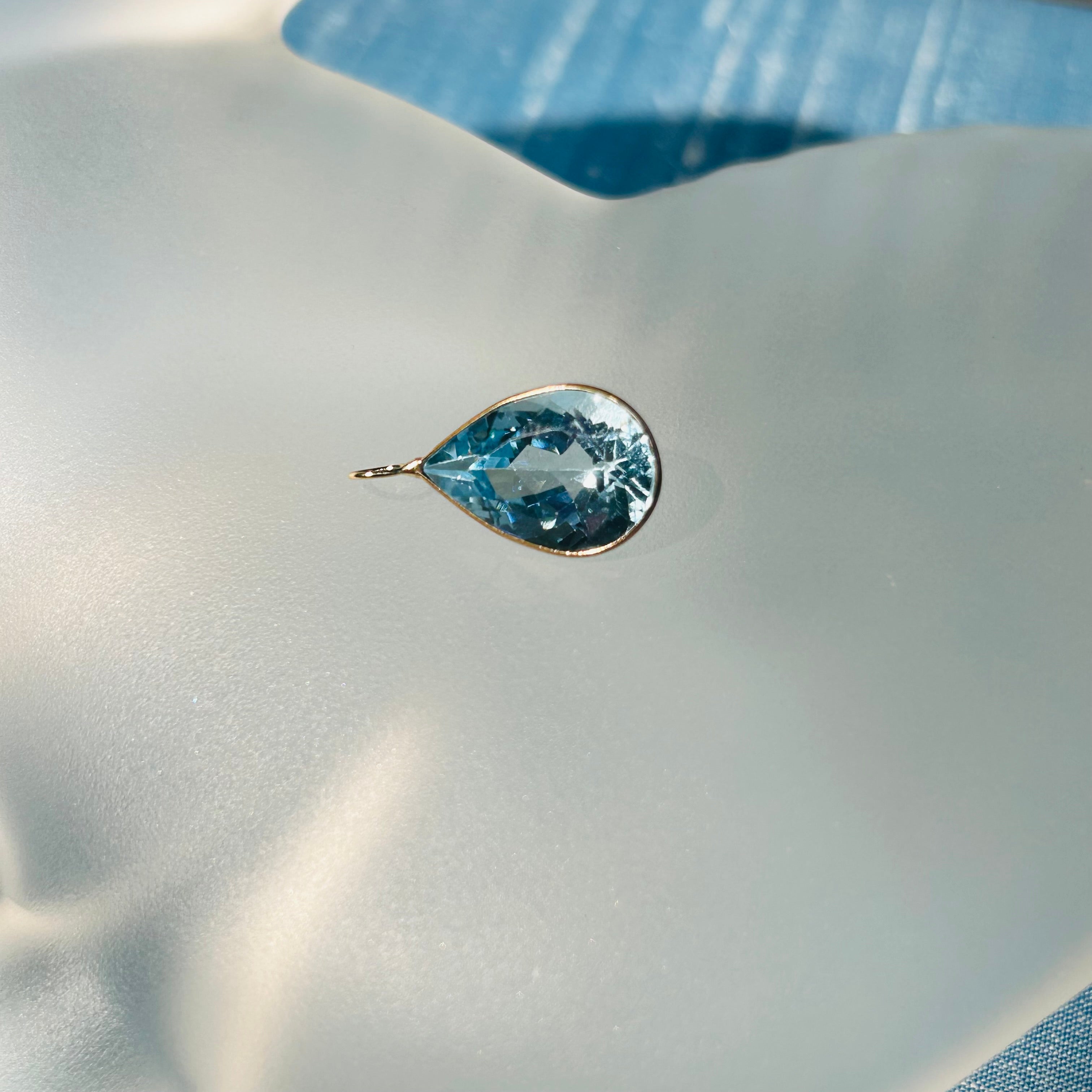 Blue Topaz Gem Charm 14K Yellow Gold Charm Pendant
