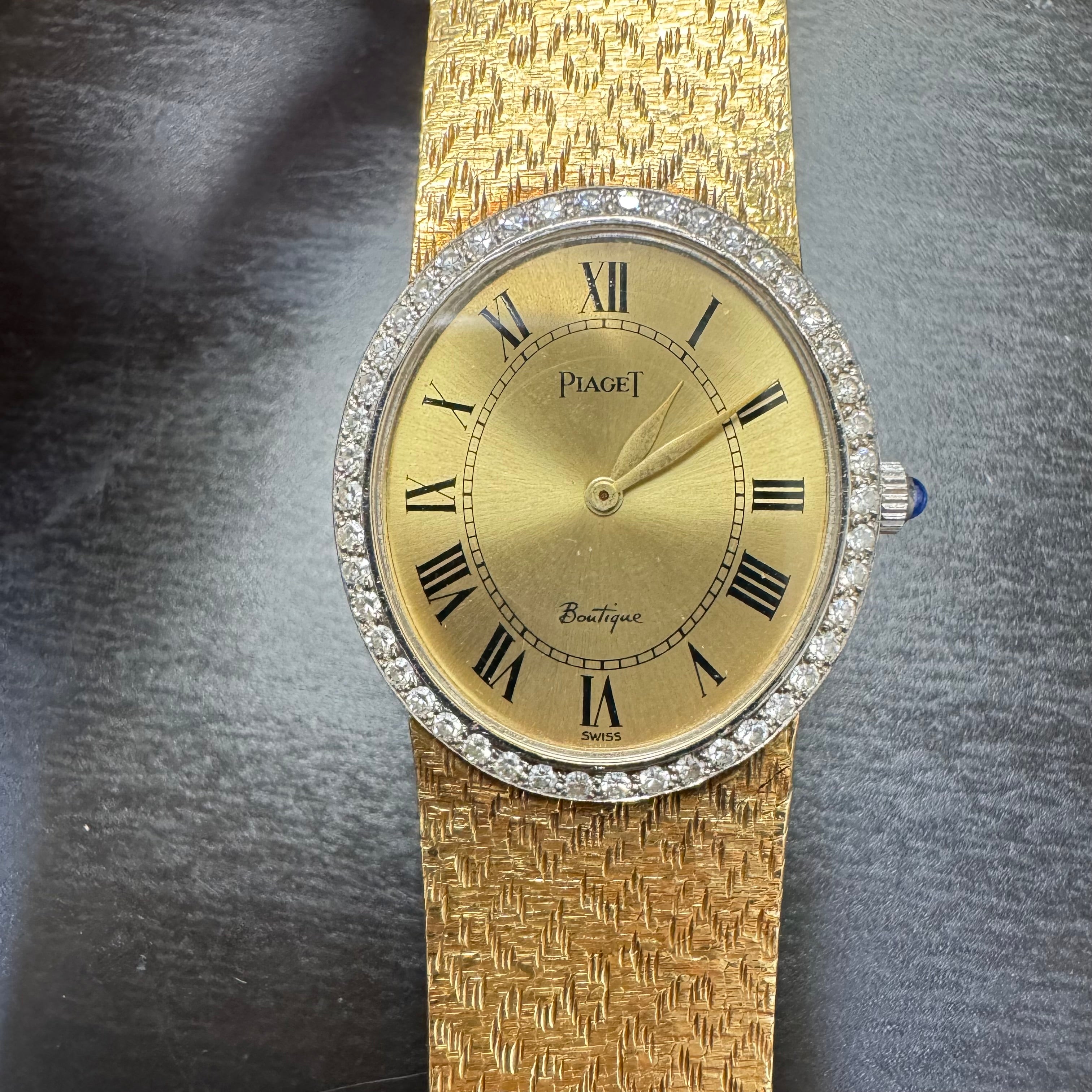 25mm Piaget Boutique 18K Yellow Gold Leopard Print Diamond Bezel Watch 6"