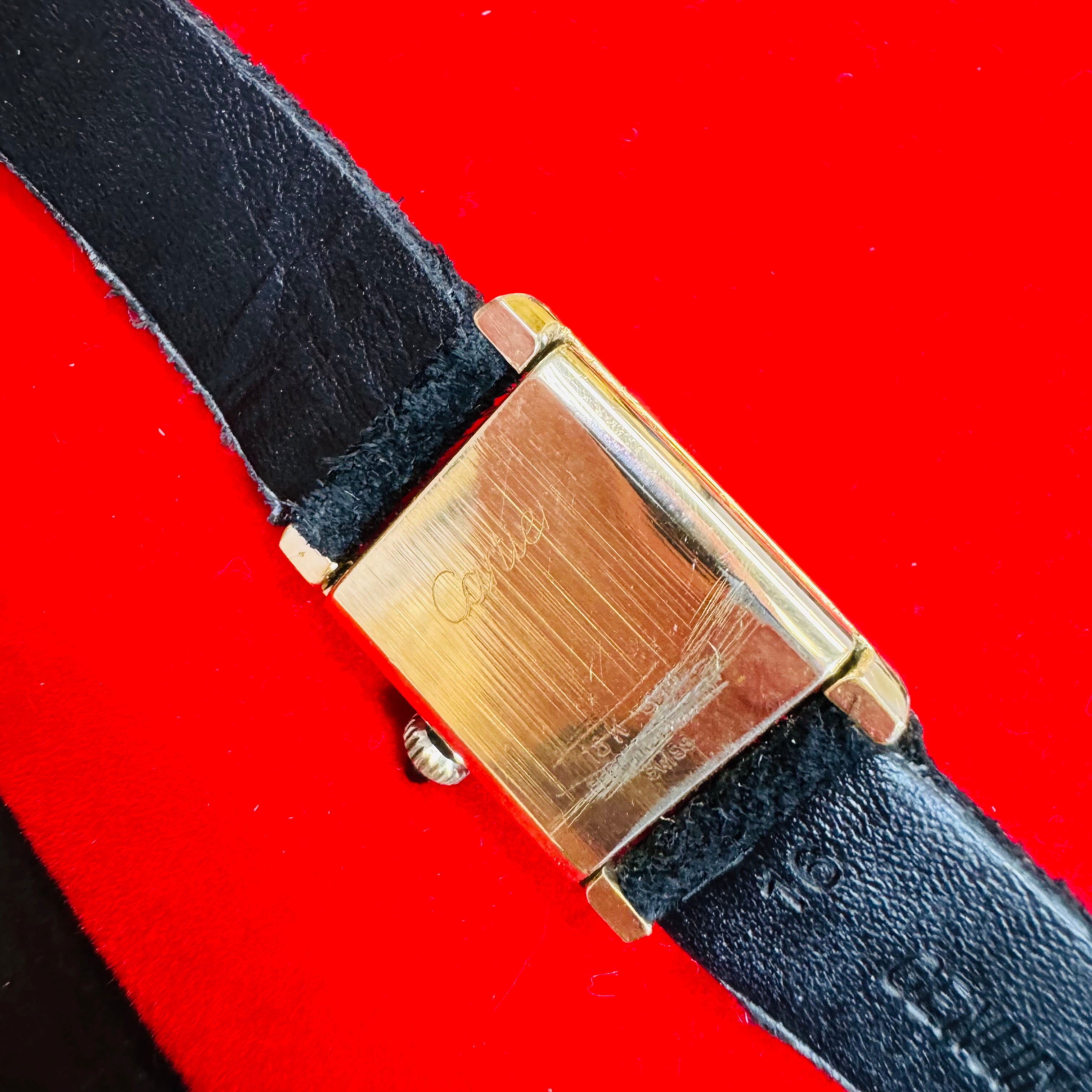 20mm Gold Vermeil Black Face Cartier Tank Wristwatch