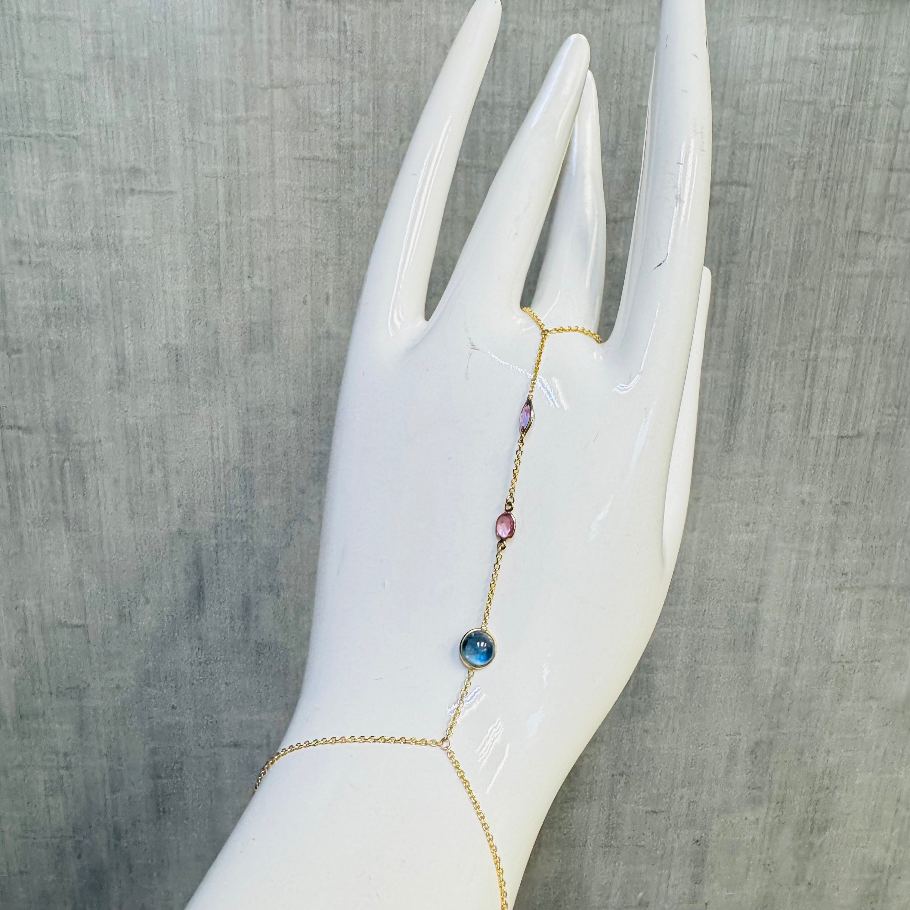 14K Yellow Gold Purple Blue Pink Sapphire Handchain