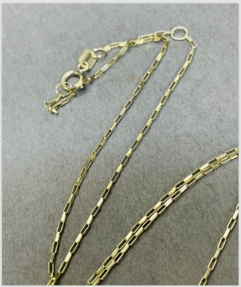 New Solid 14K Yellow Gold Staple Paperclip Chain, 20"