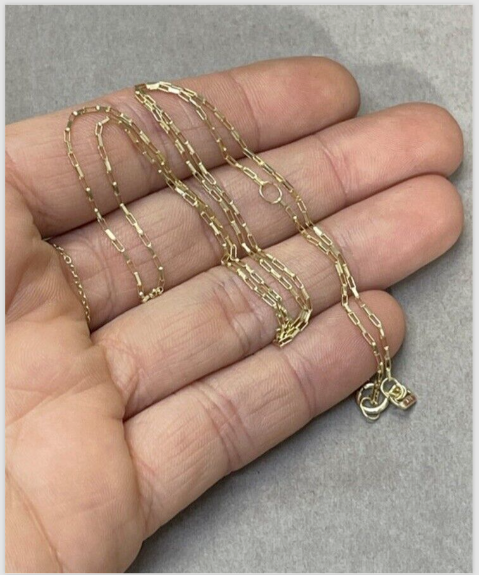 New Solid 14K Yellow Gold Staple Paperclip Chain, 20"