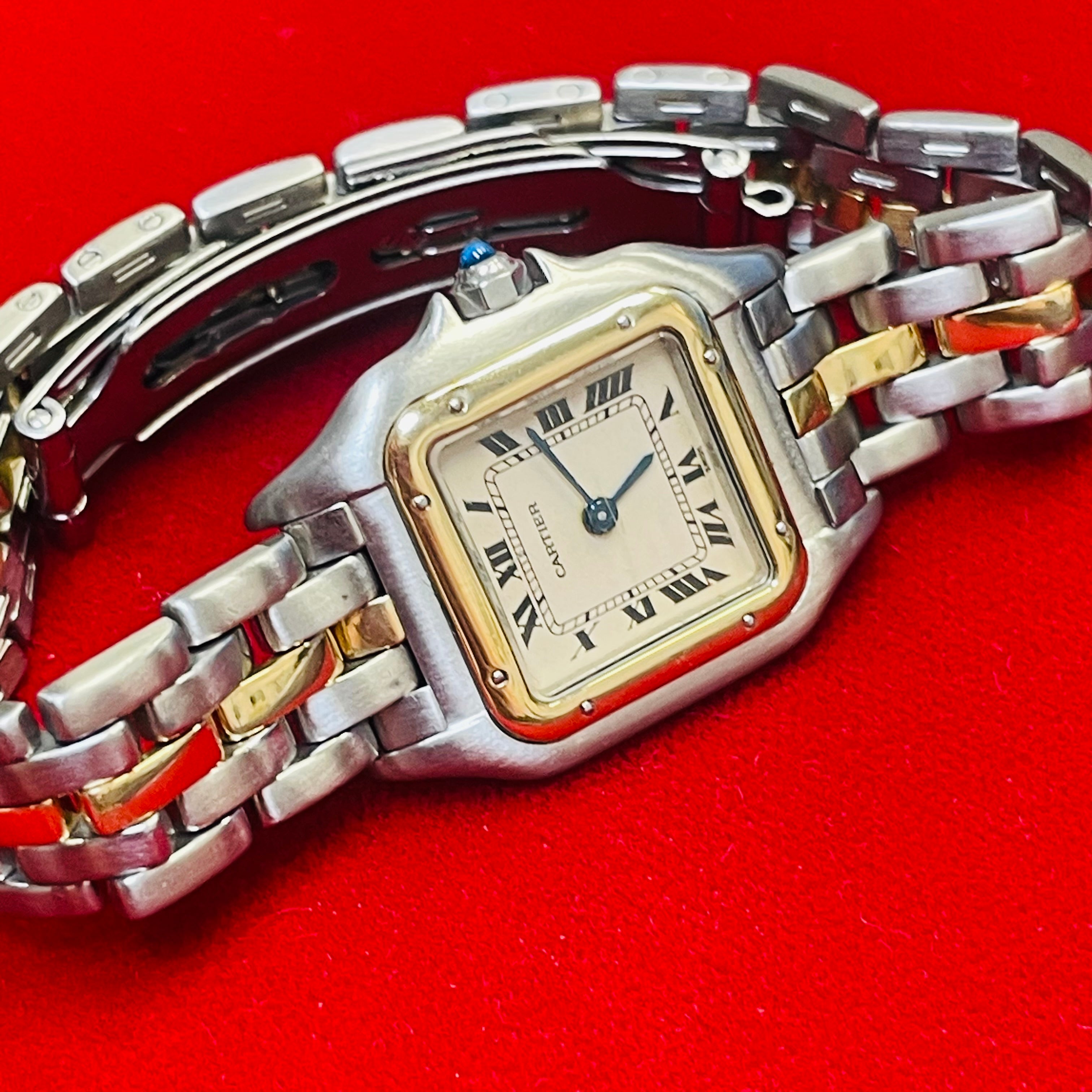 23MM Cartier Panthere Two Tone 1 Row Stainless Steel and 18K Yellow Gold Watch