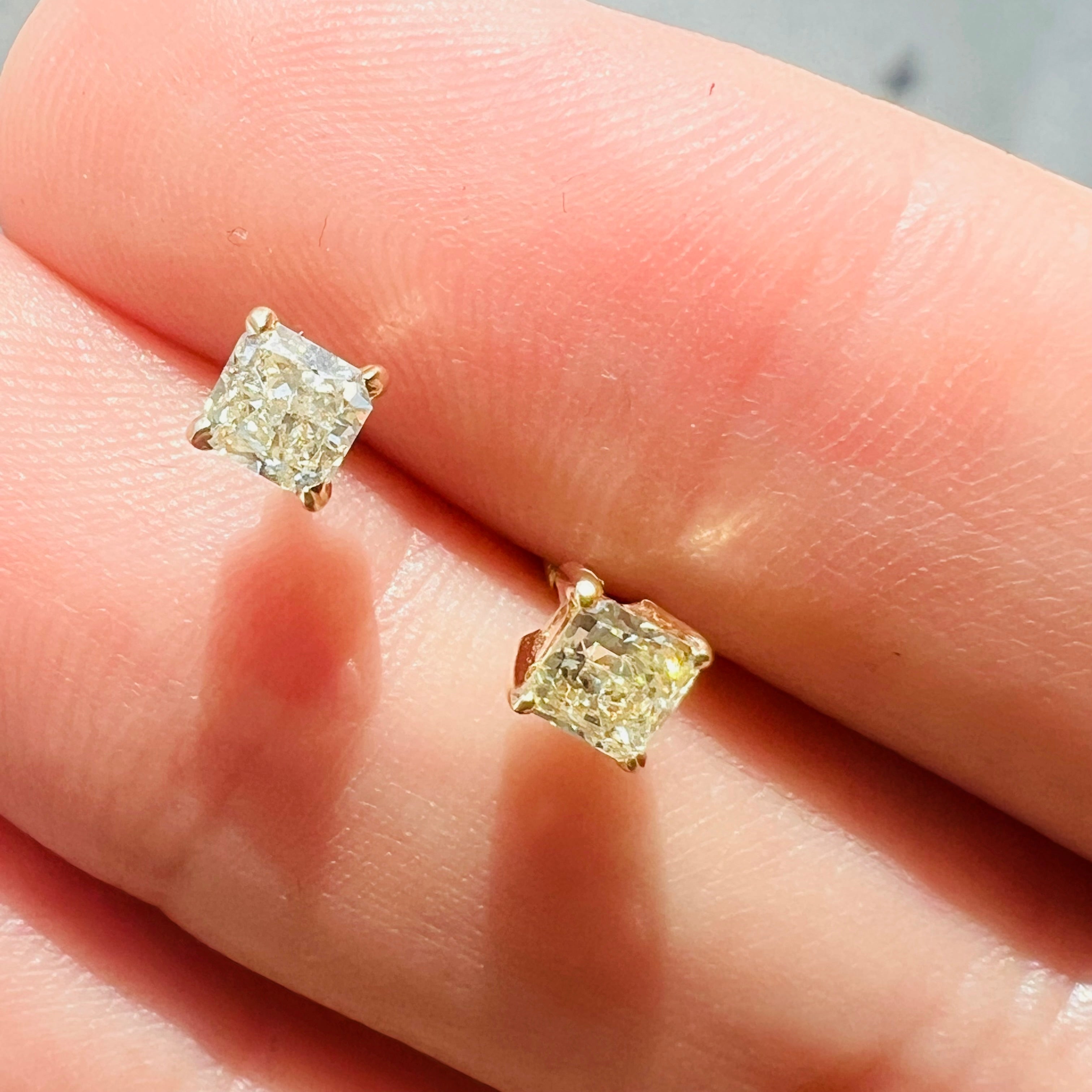 14K Yellow Gold Square Diamond Earring Studs