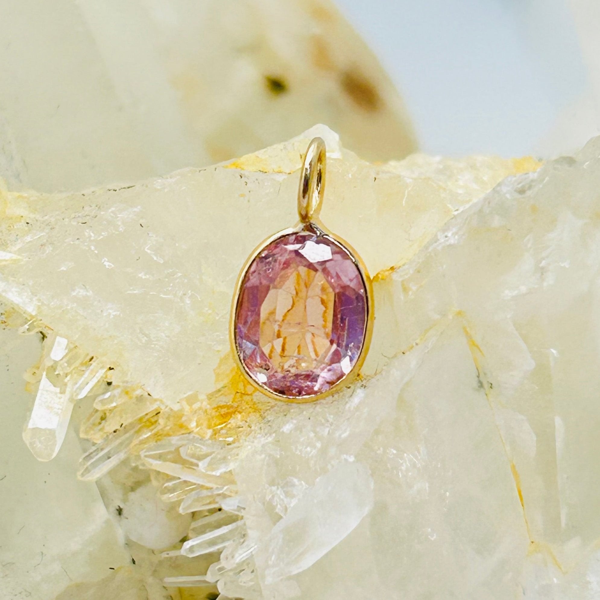 Pretty Pink Imperial Topaz and Solid 14K yellow Gold Gemstone Pendant