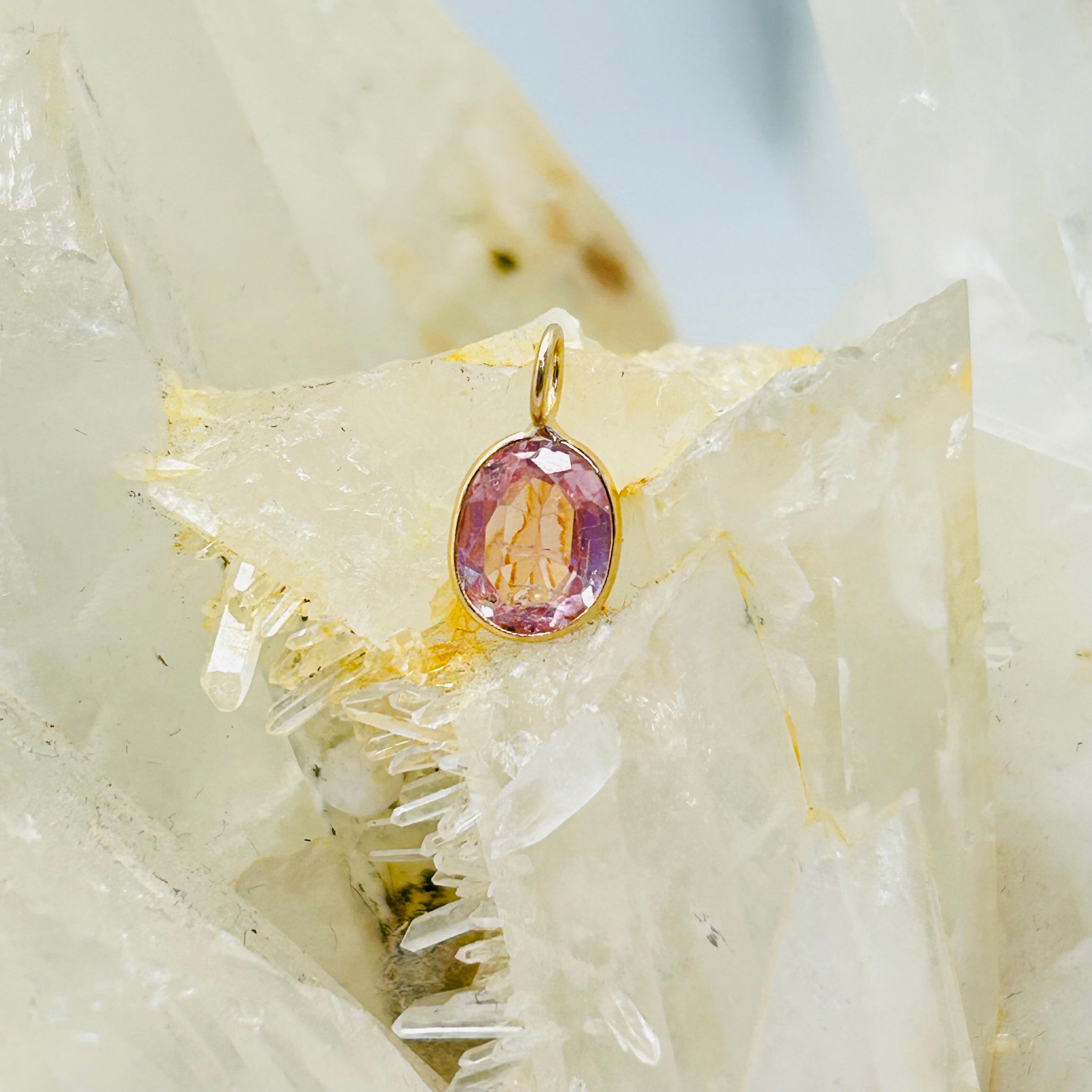 Pretty Pink Imperial Topaz and Solid 14K yellow Gold Gemstone Pendant