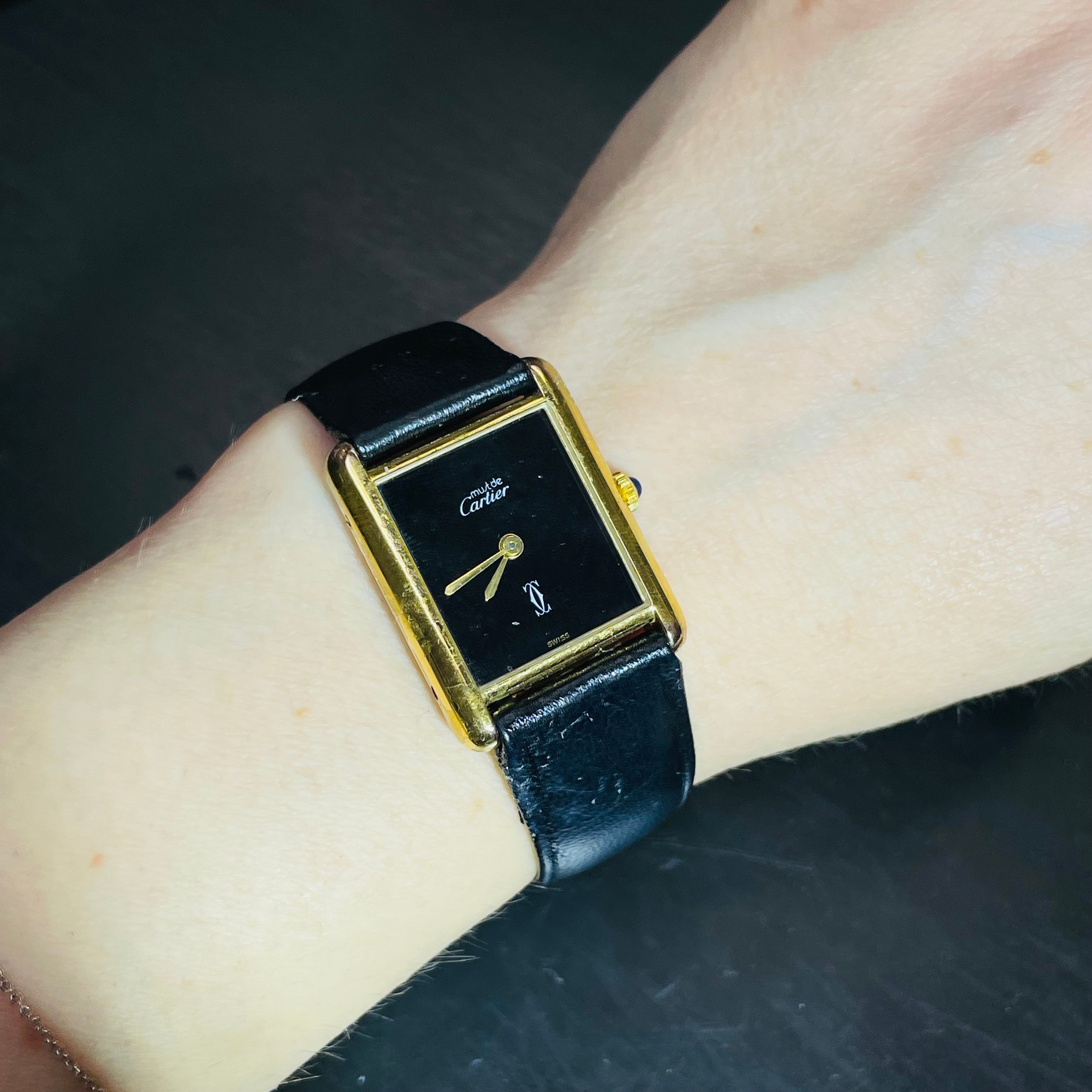 23x26mm Black Face Cartier Vintage Must De Cartier