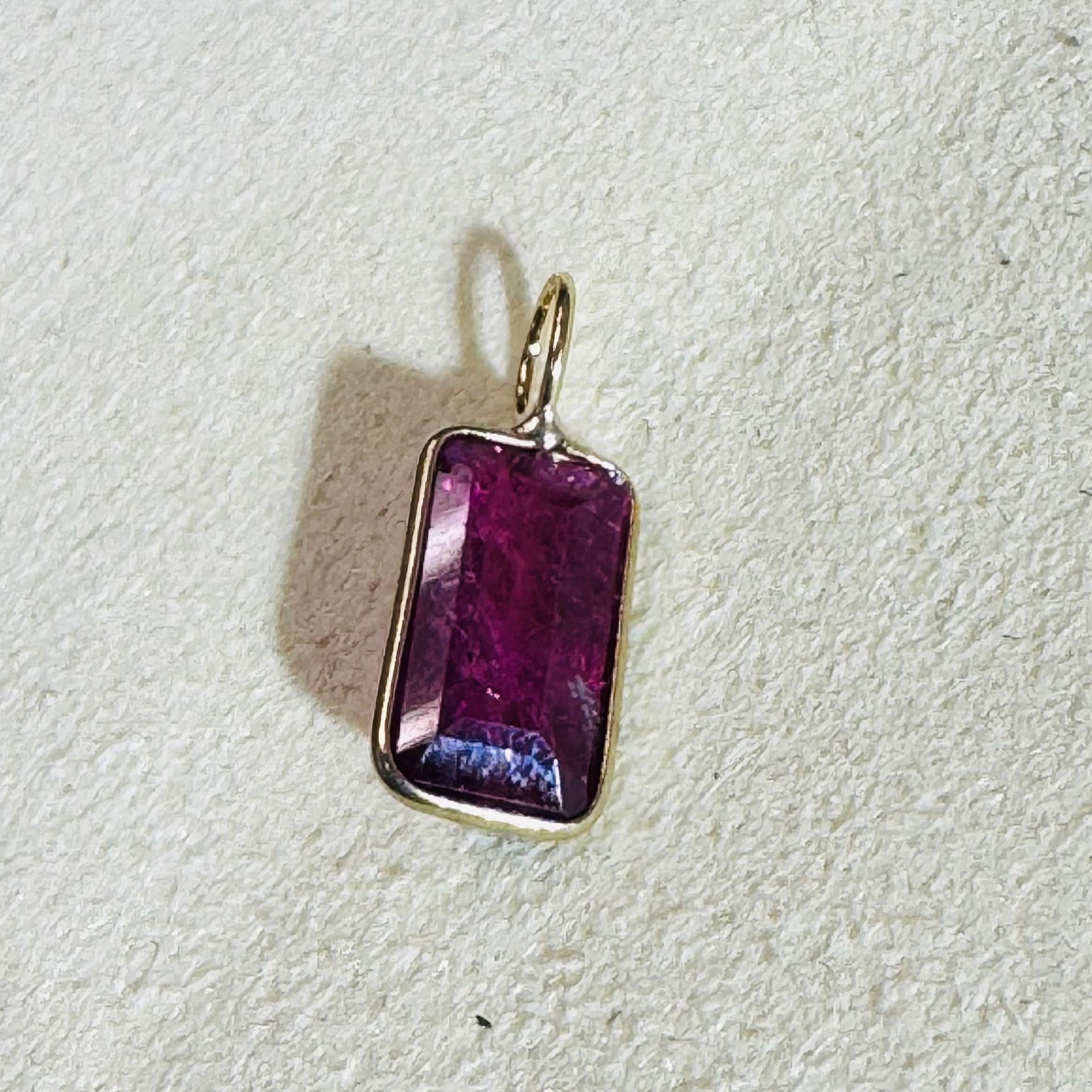 Rectangular Pink Tourmaline Pendant 14K Yellow Gold