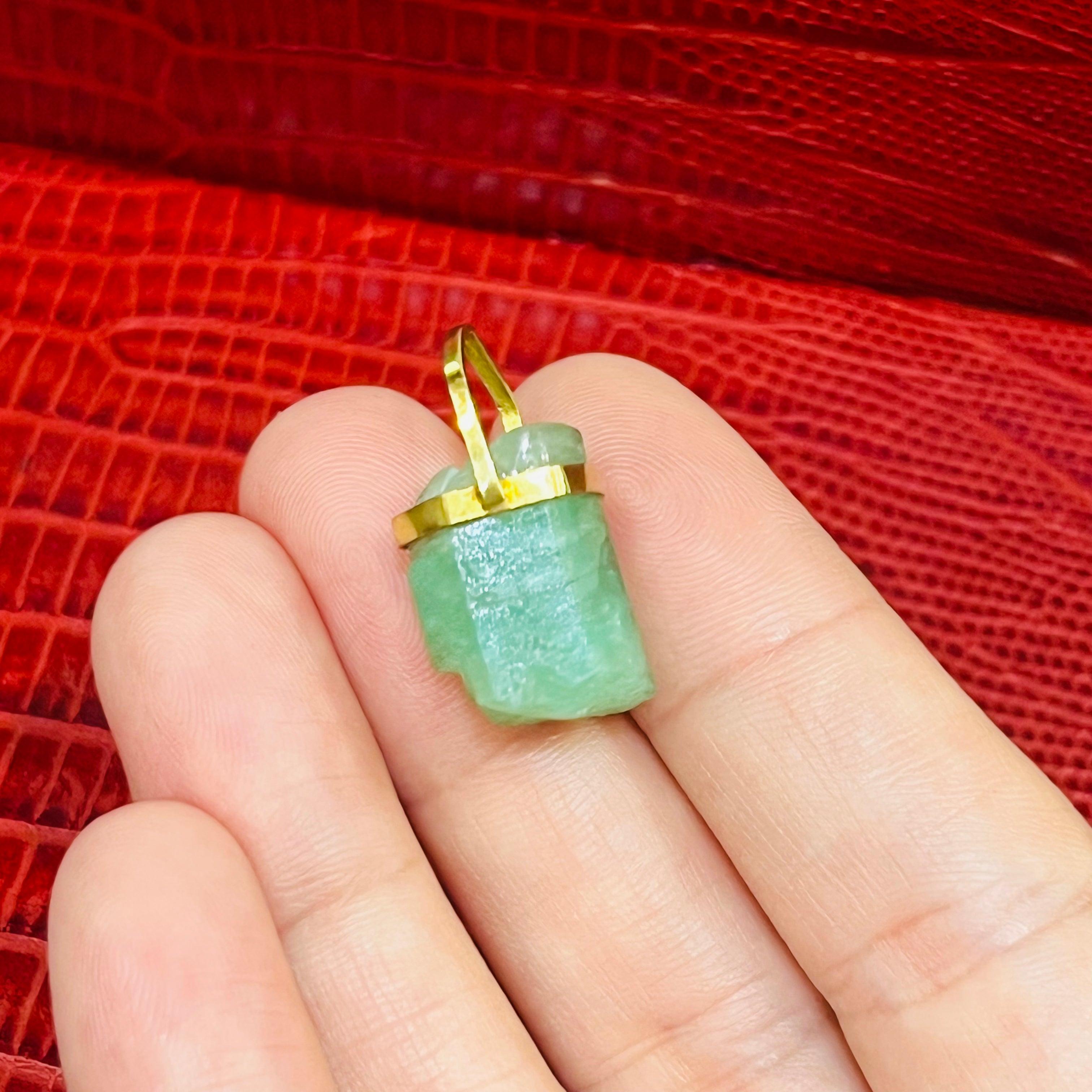 14K Yellow Gold Rough Emerald Pendant 1 x .50"