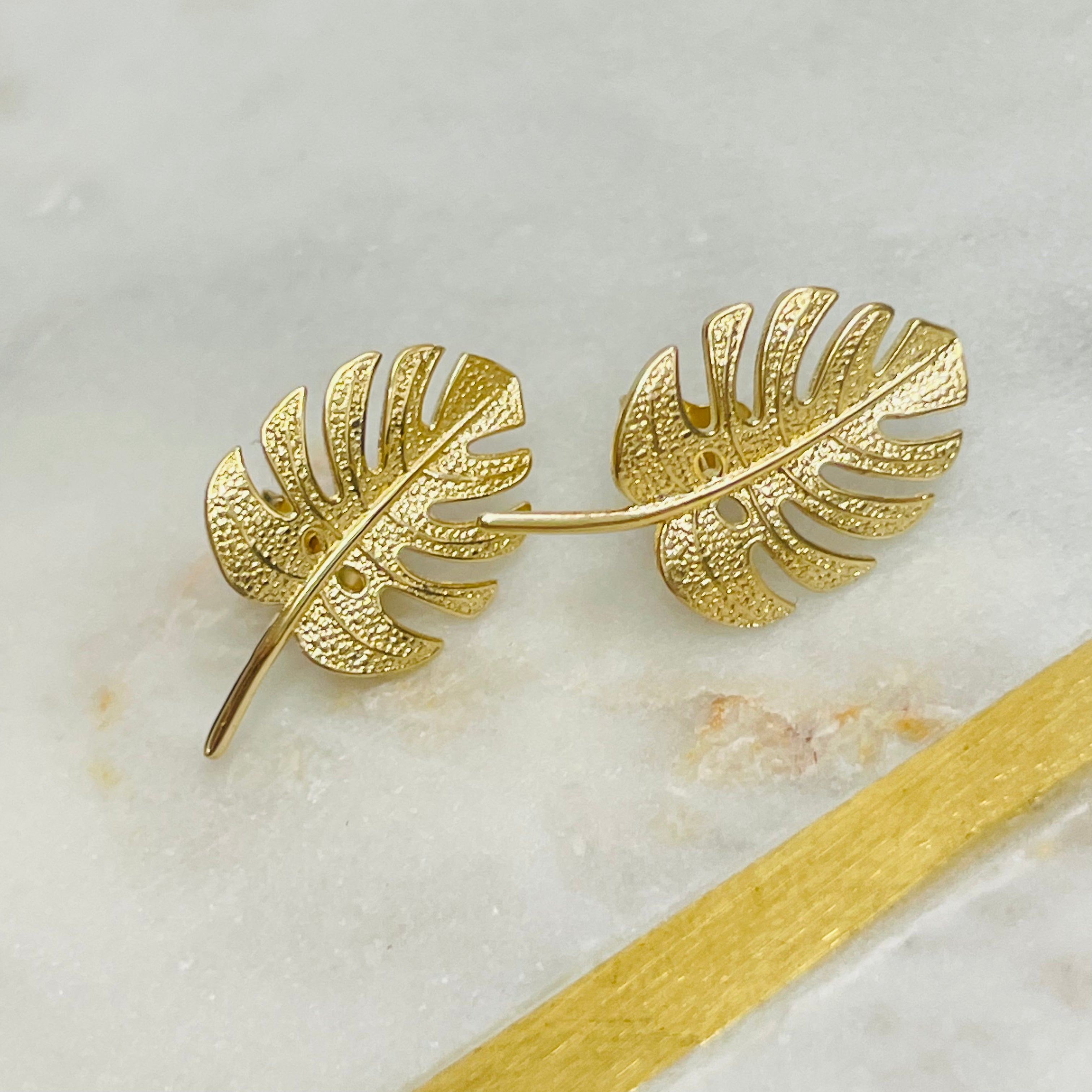 14K .75" Yellow Gold Palm Leaf earrings