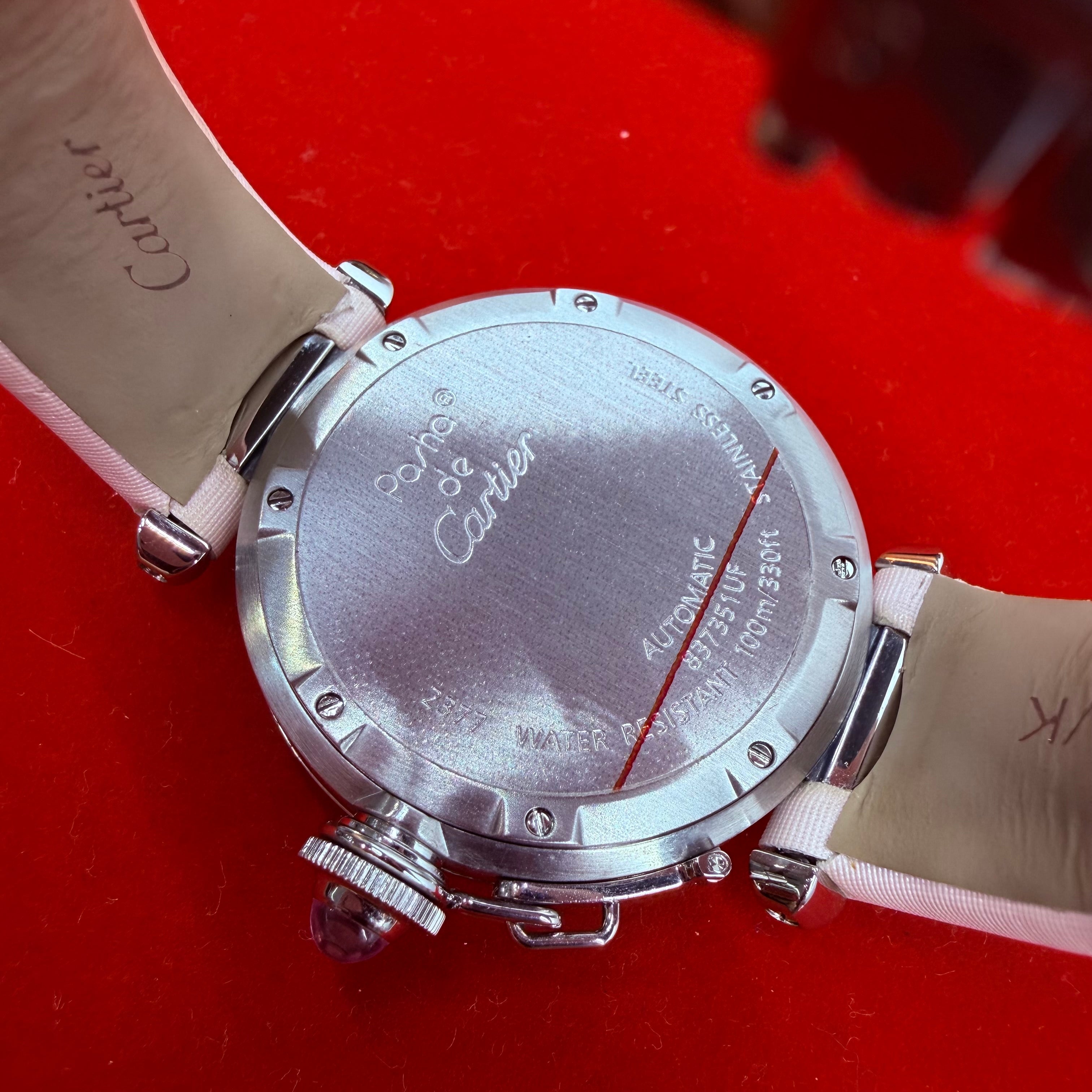 Cartier Pasha C Pink Dial Automatic Stainless Steel Wrist Watch 6.25”