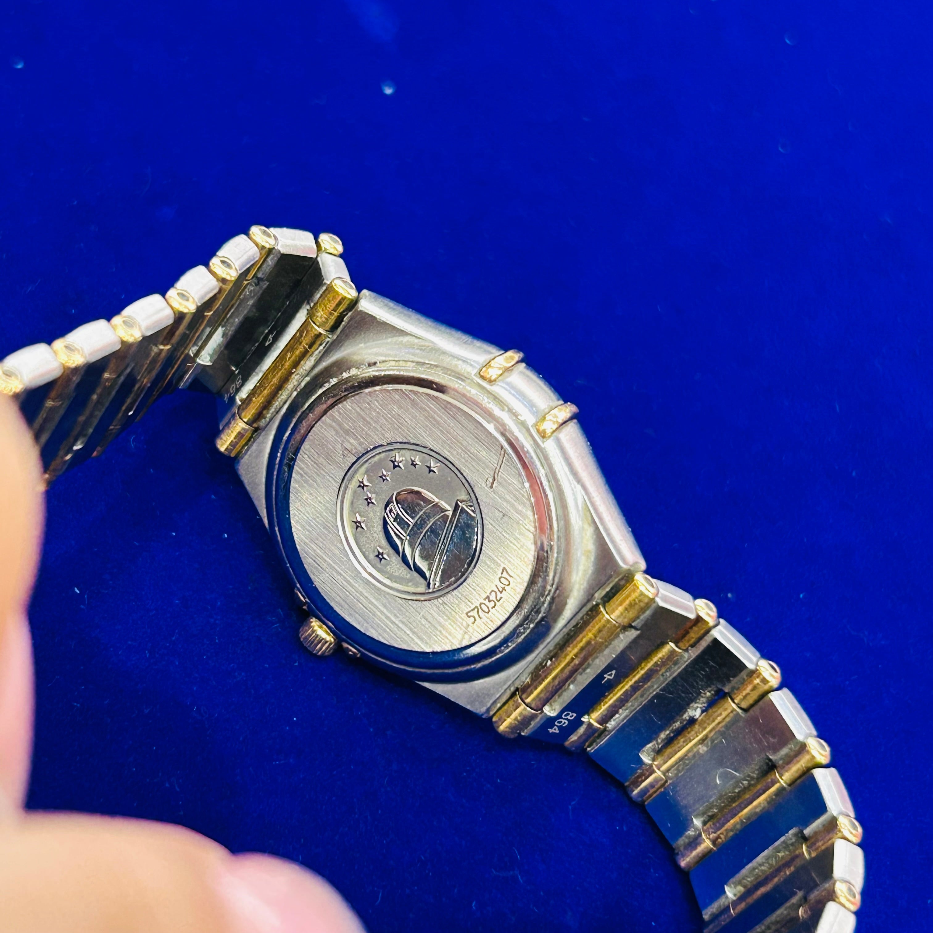 Omega Constellation Quartz  18k Yellow Gold Steel 25mm Diamond Bezel  6.5"