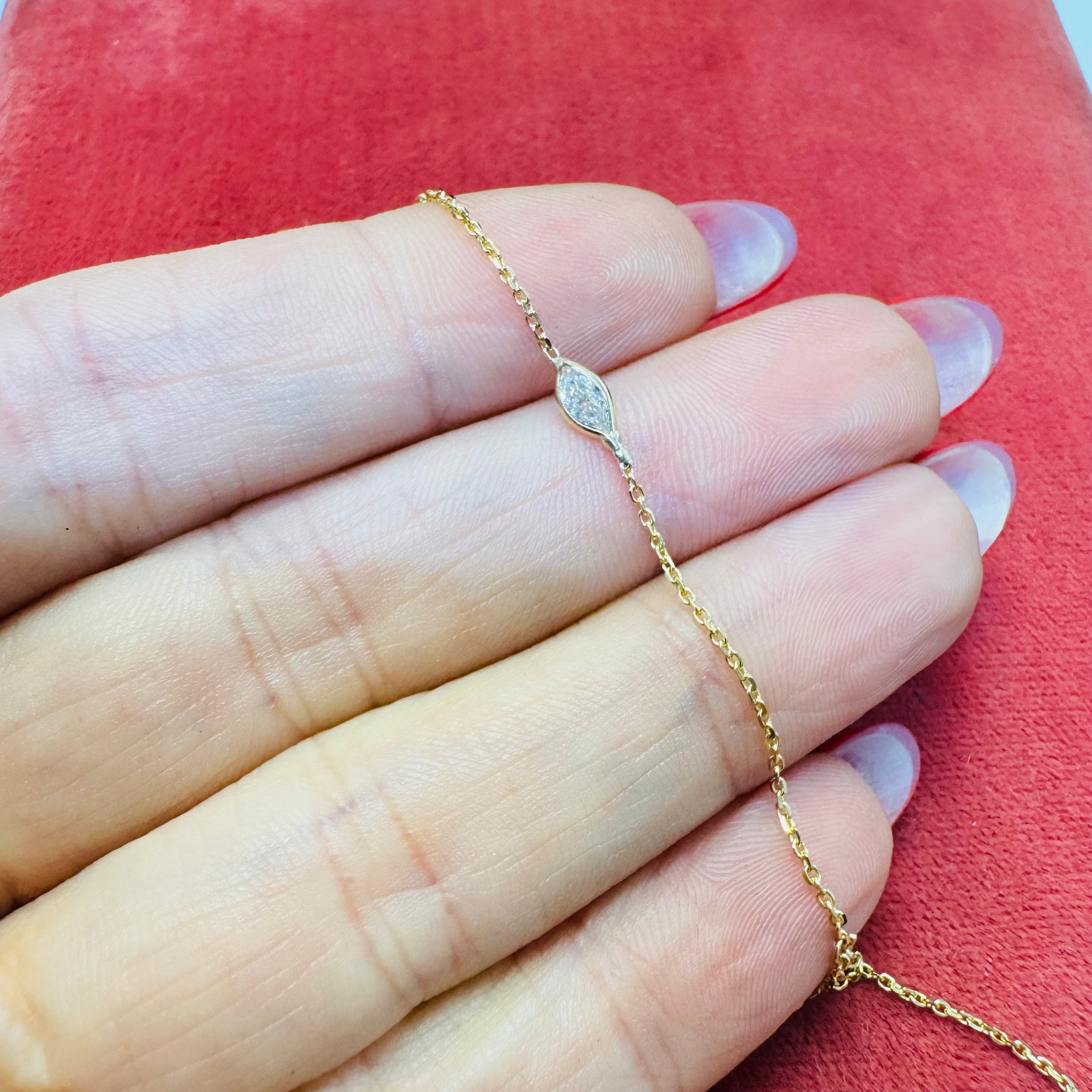14K Yellow Gold Marquis Diamond HandChain