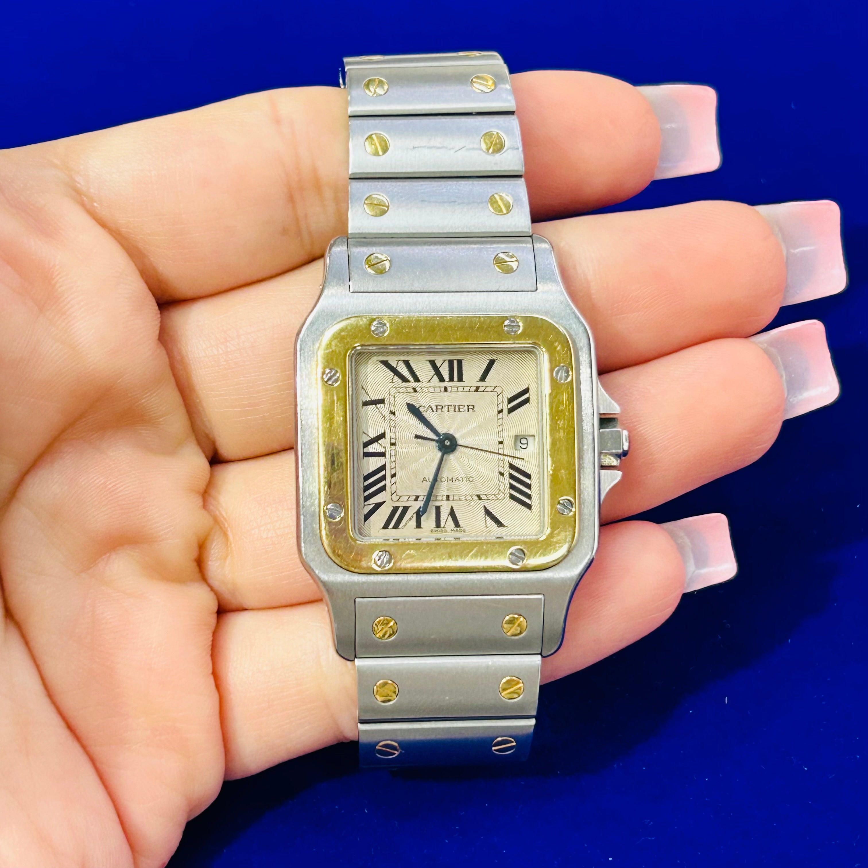 Stainless Steel & 18K Yellow Gold Cartier Santos Watch