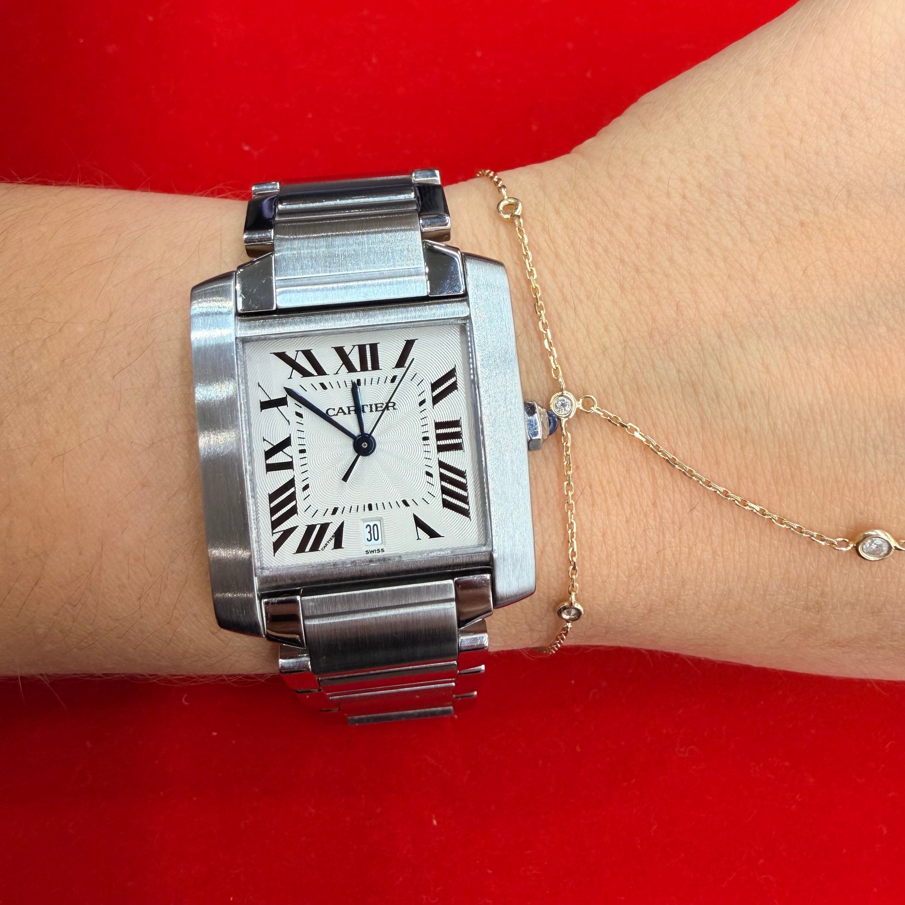 Tank Francaise Large Cartier Stainless Steel Automatic Wrist Watch Ref. 2302 Size 7.25”