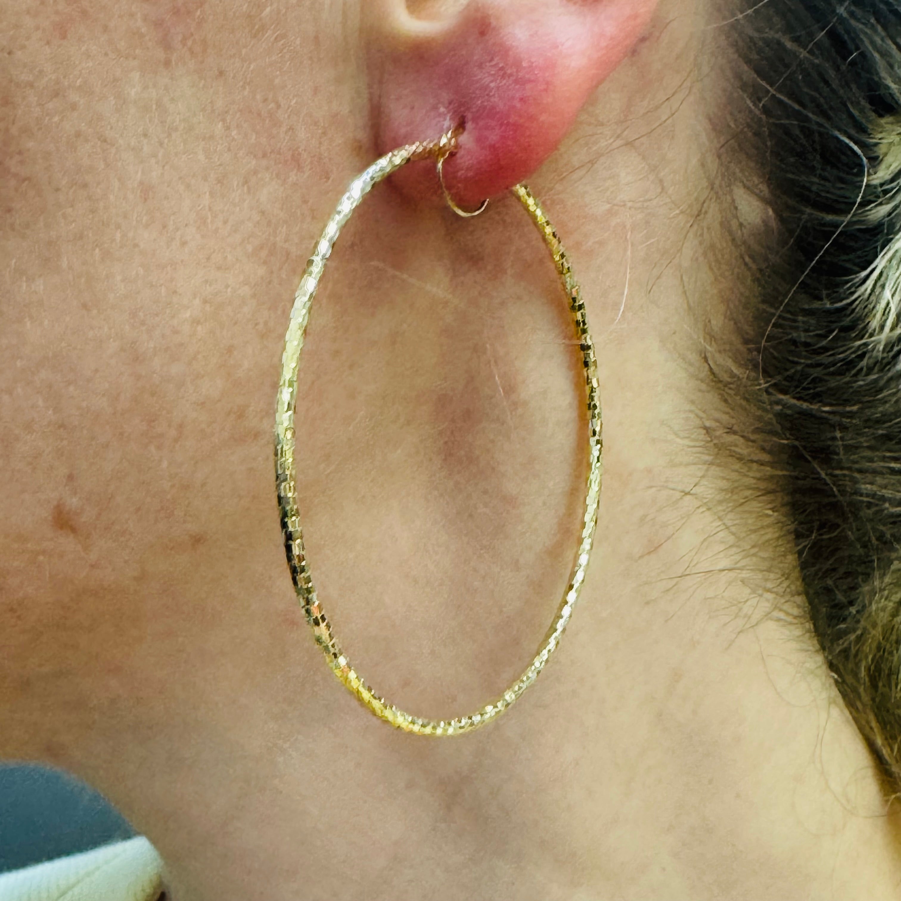2.5” Shimmering 10K Yellow Gold Hoop Earrings