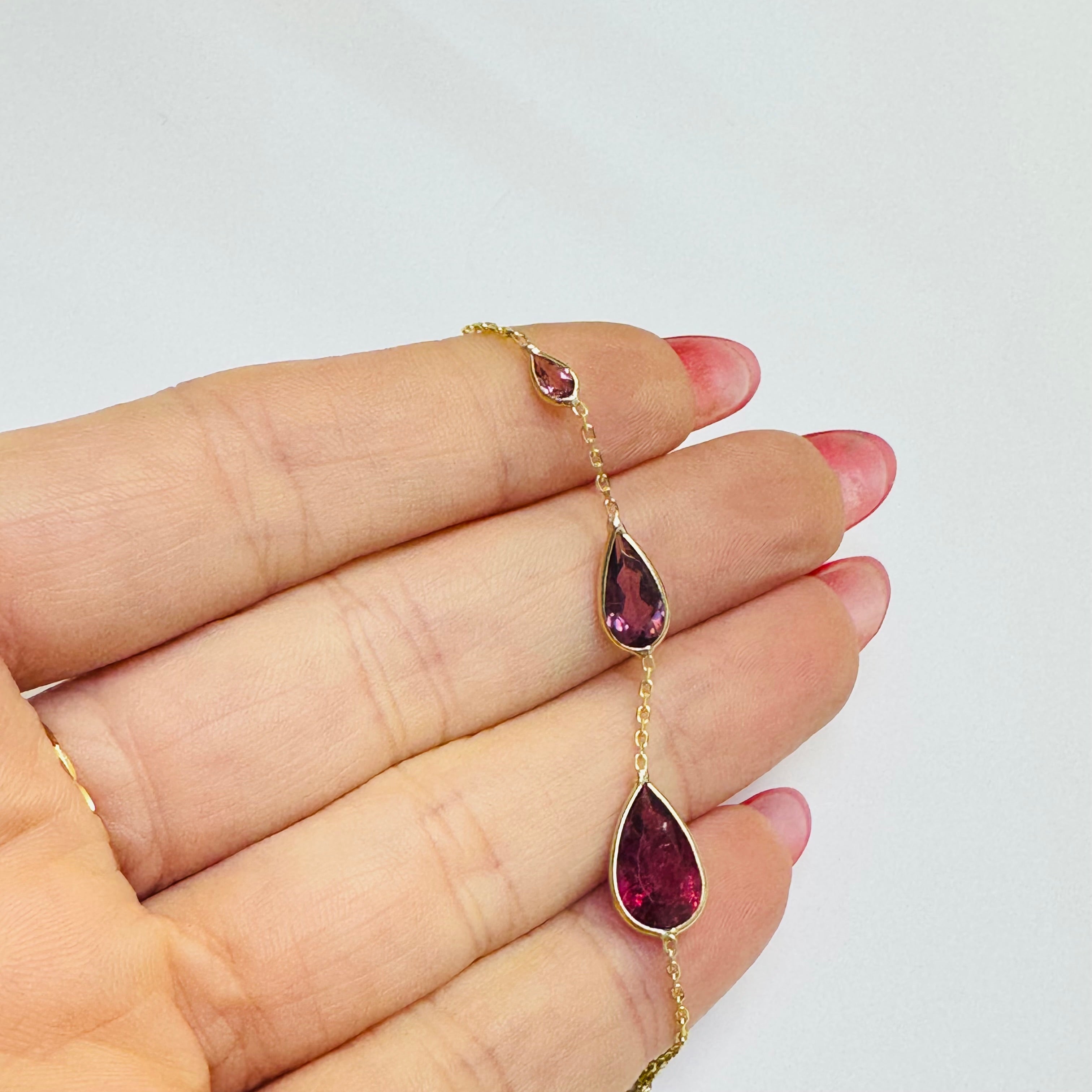 14K Yellow Gold Multi Ombre Pink  Tourmaline Handchain