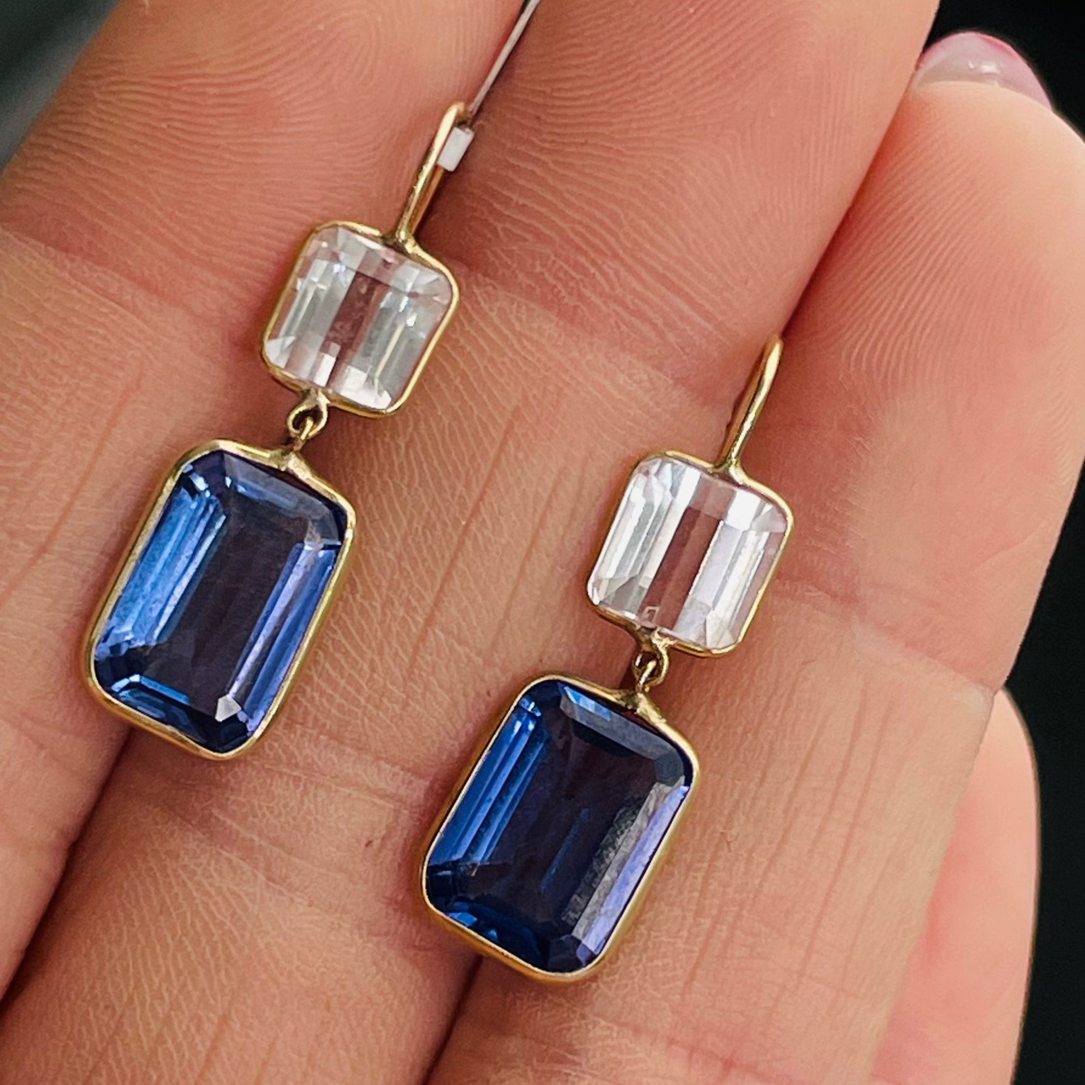 Kunzite and Tanzanite 14K Yellow Gold Drop Earrings