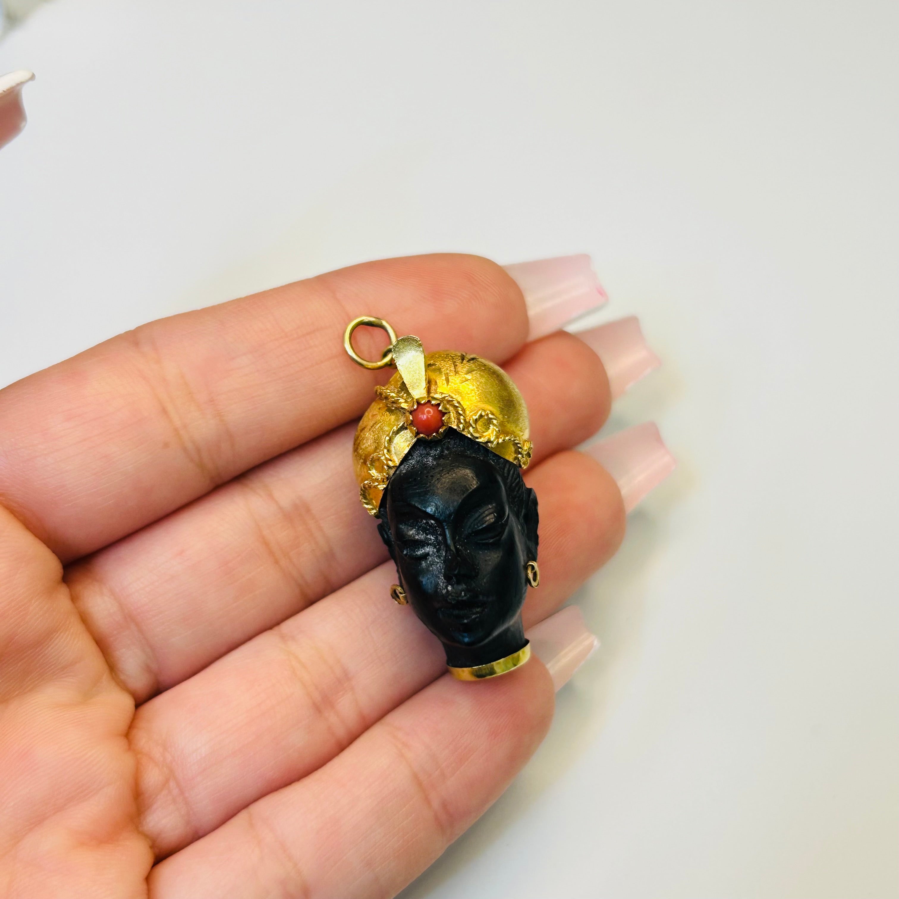 18k Yellow Gold Vintage Blackamoor Pendant Charm