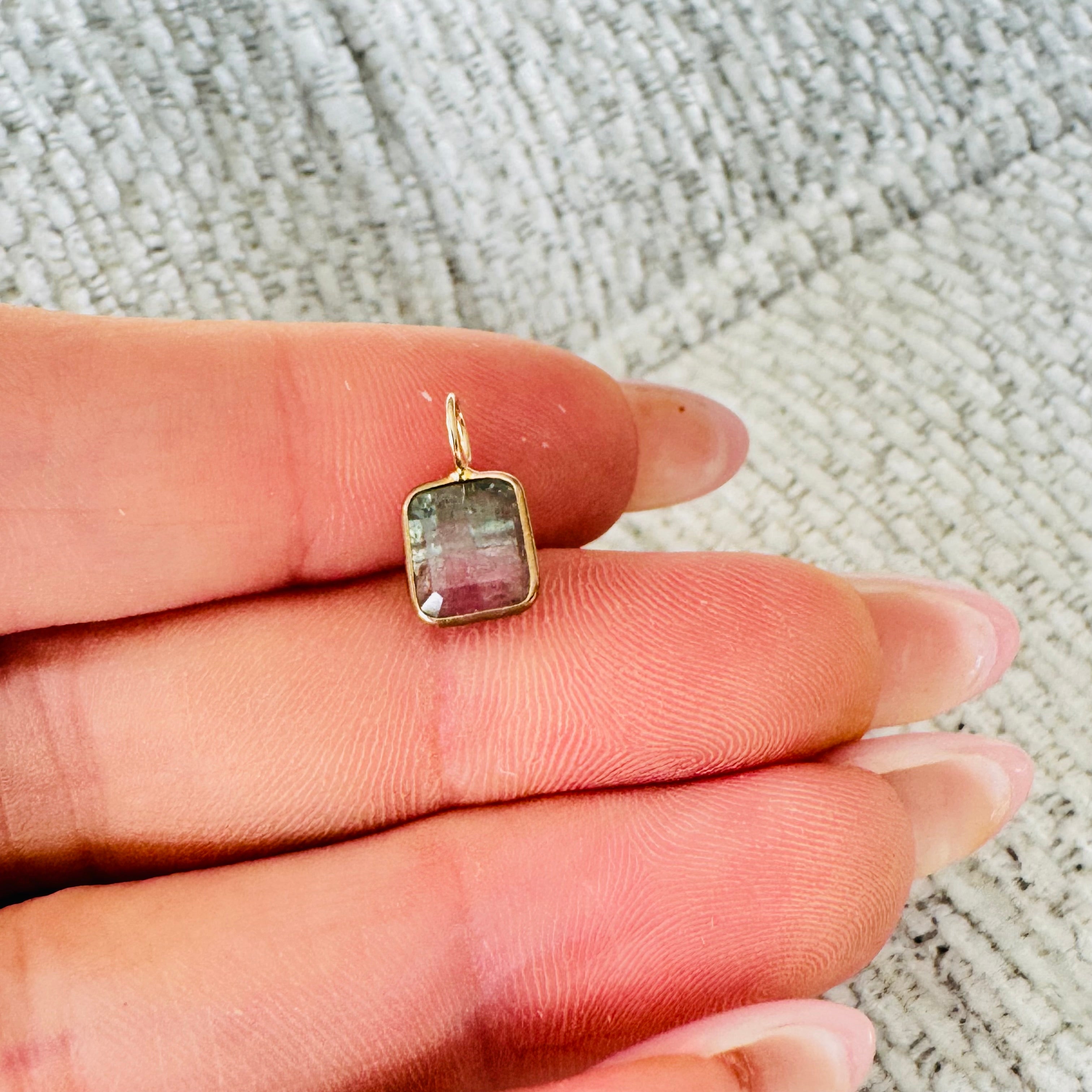 Bi Color Tourmaline 14K Yellow Gold Charm Pendant