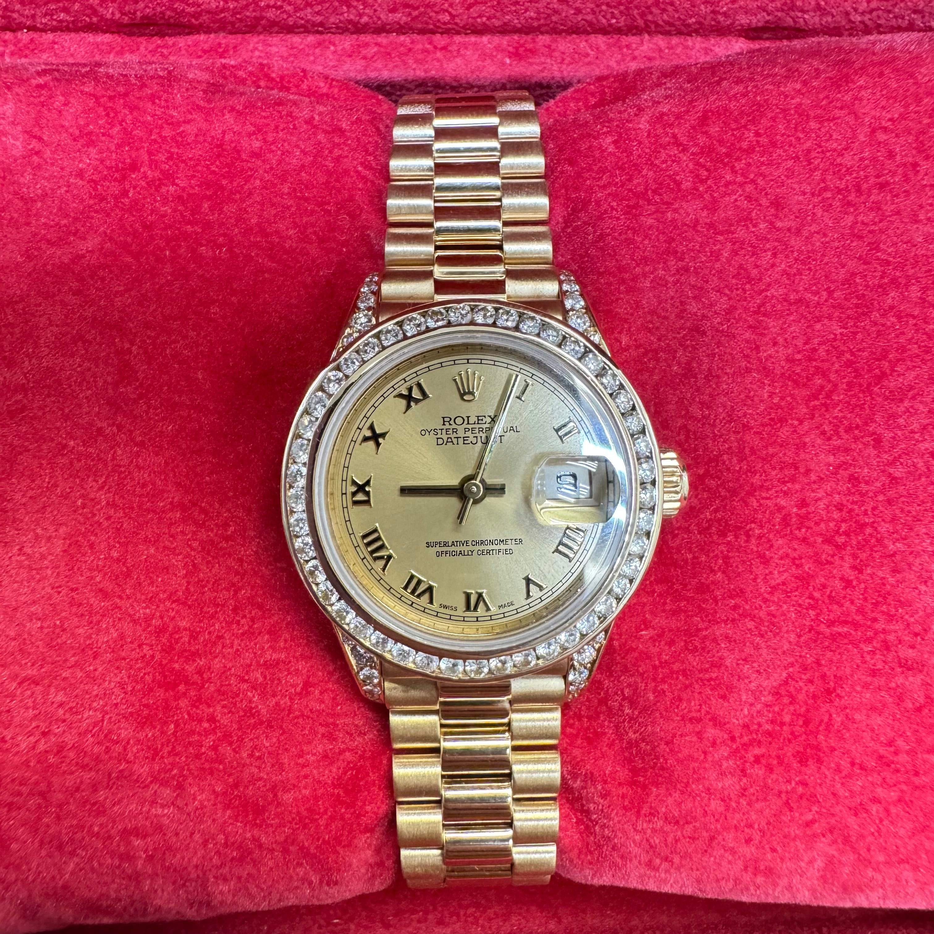 26mm Ladies 18K Gold President DateJust Watch 1996 Diamond Bezel